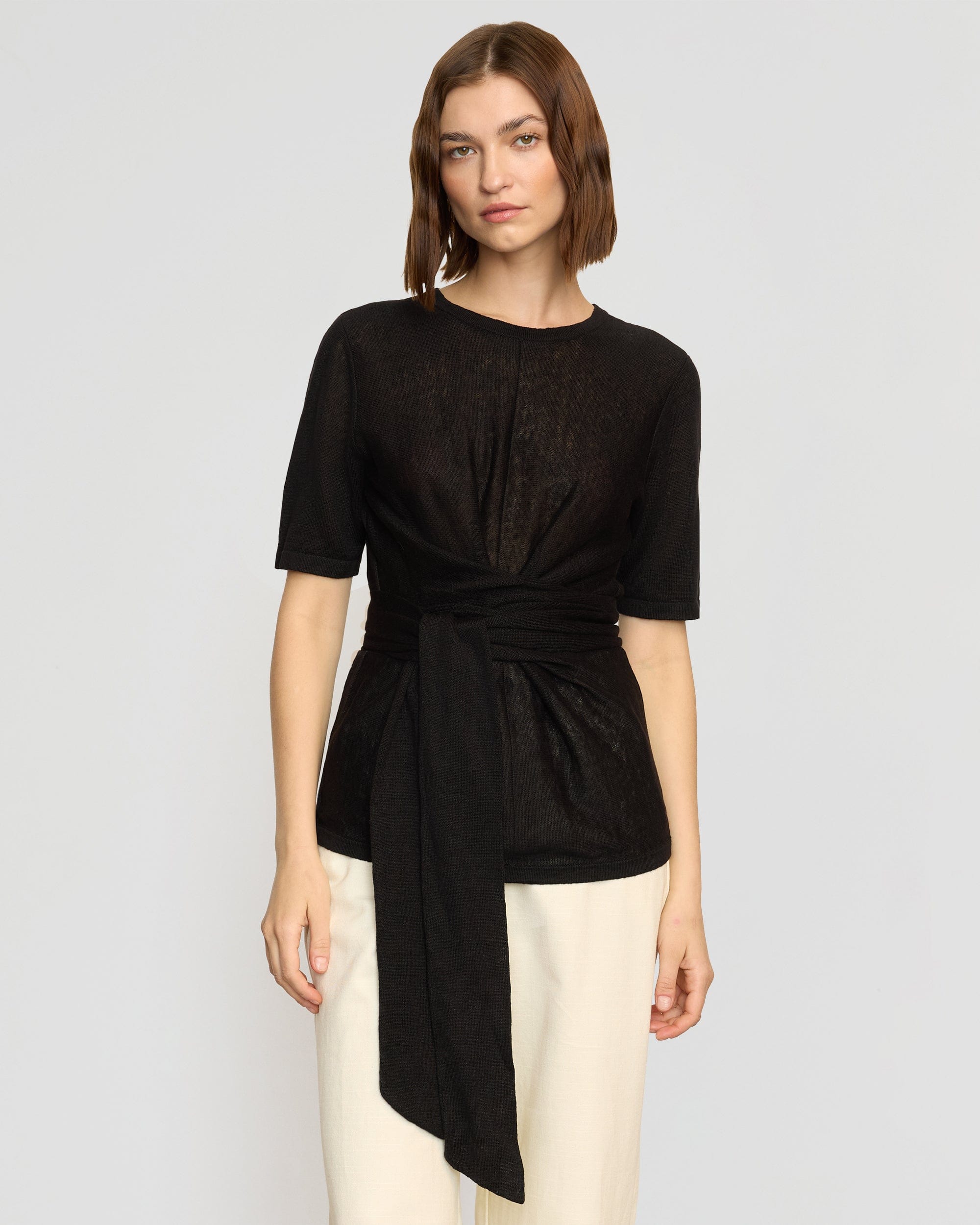 Lark Tie Front Linen Sweater for Women - Soft Breathable Knit Cardigan for Spring & Summer - Perfect for Office, Date Night and Casual Outings