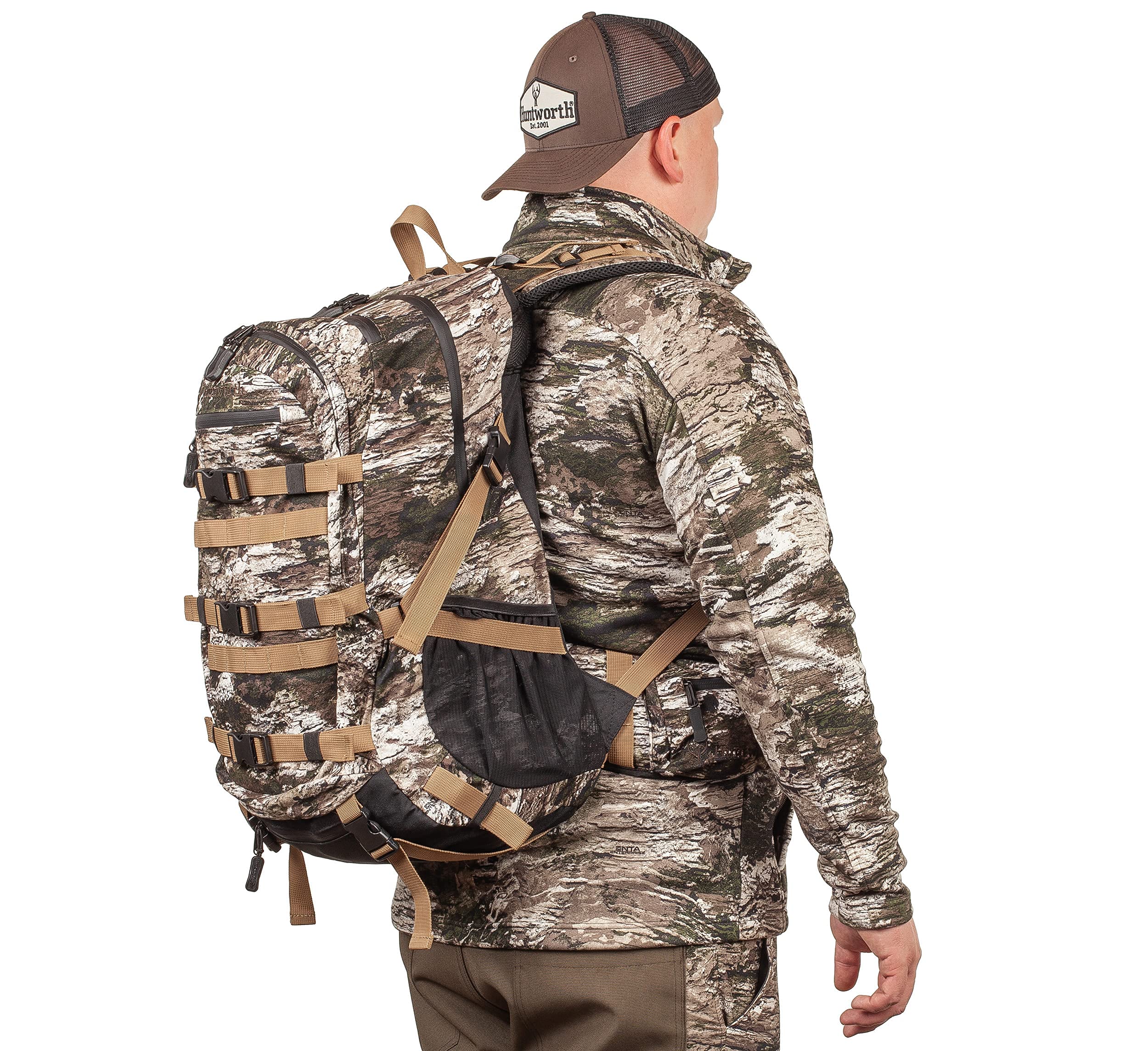 Huntworth Hickory Lightweight Hunting Backpack with Weight Suspension System - Hydration Compatible, Water-Resistant, Spacious Storage (3Lb Tarnen Camo) - Perfect for Outdoor Adventures, Hiking, and Tactical Missions