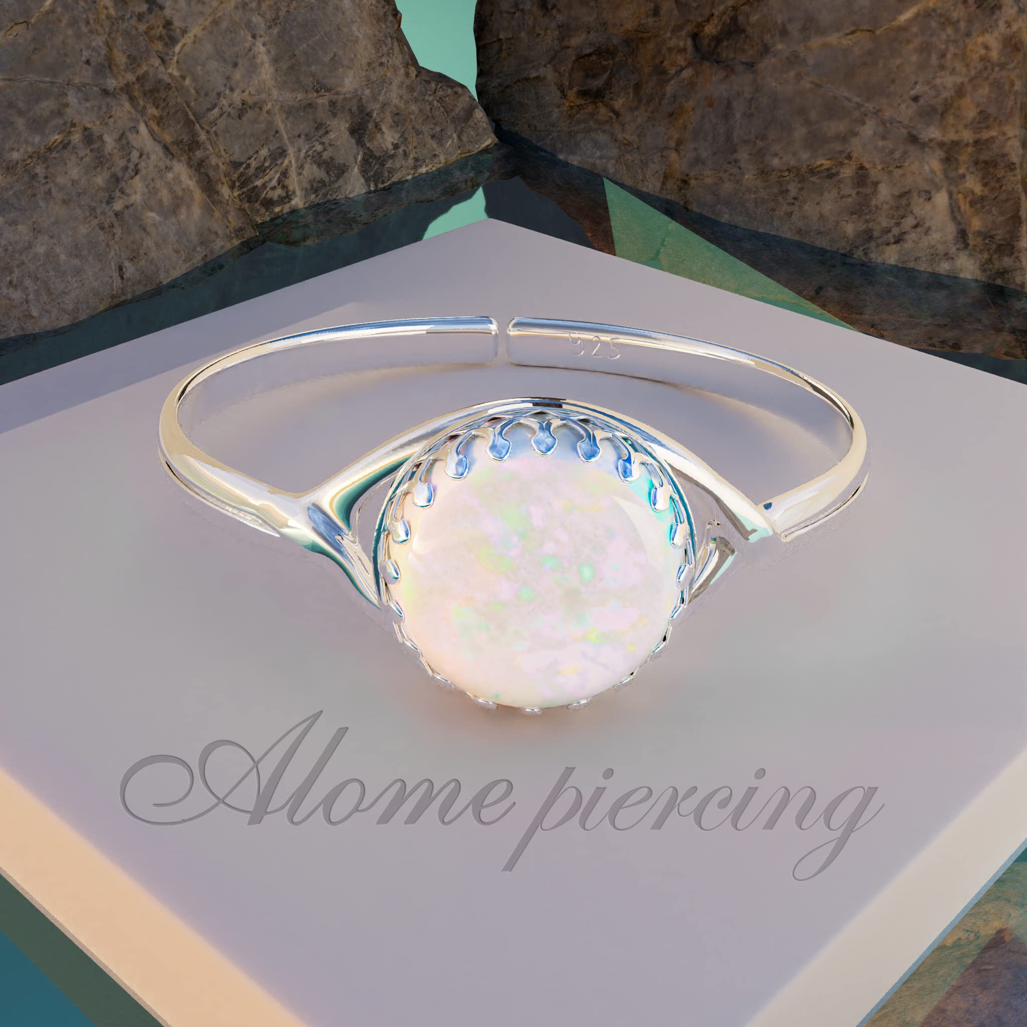 White Opal Ring for Women | 925 Sterling Silver 8mm Opalite Ring | Elegant Jewelry Gift Box for Weddings, Engagements, Birthdays & Special Events | Perfect for Everyday Wear, Date Nights & Formal Occasions