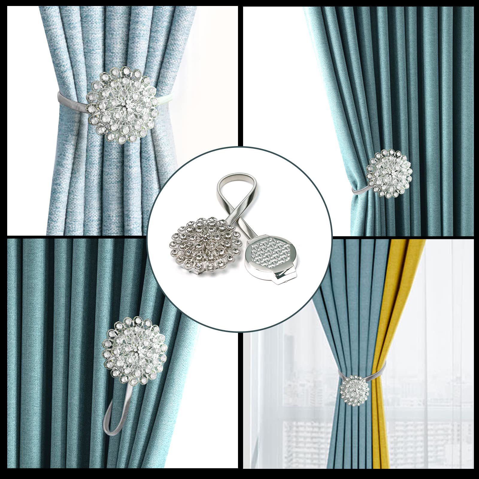 4-Pack Magnetic Curtain Tie Backs - White Spring Window Curtain Holders for Home & Office Decor - Perfect for Living Room, Bedroom, and Kitchen Windows