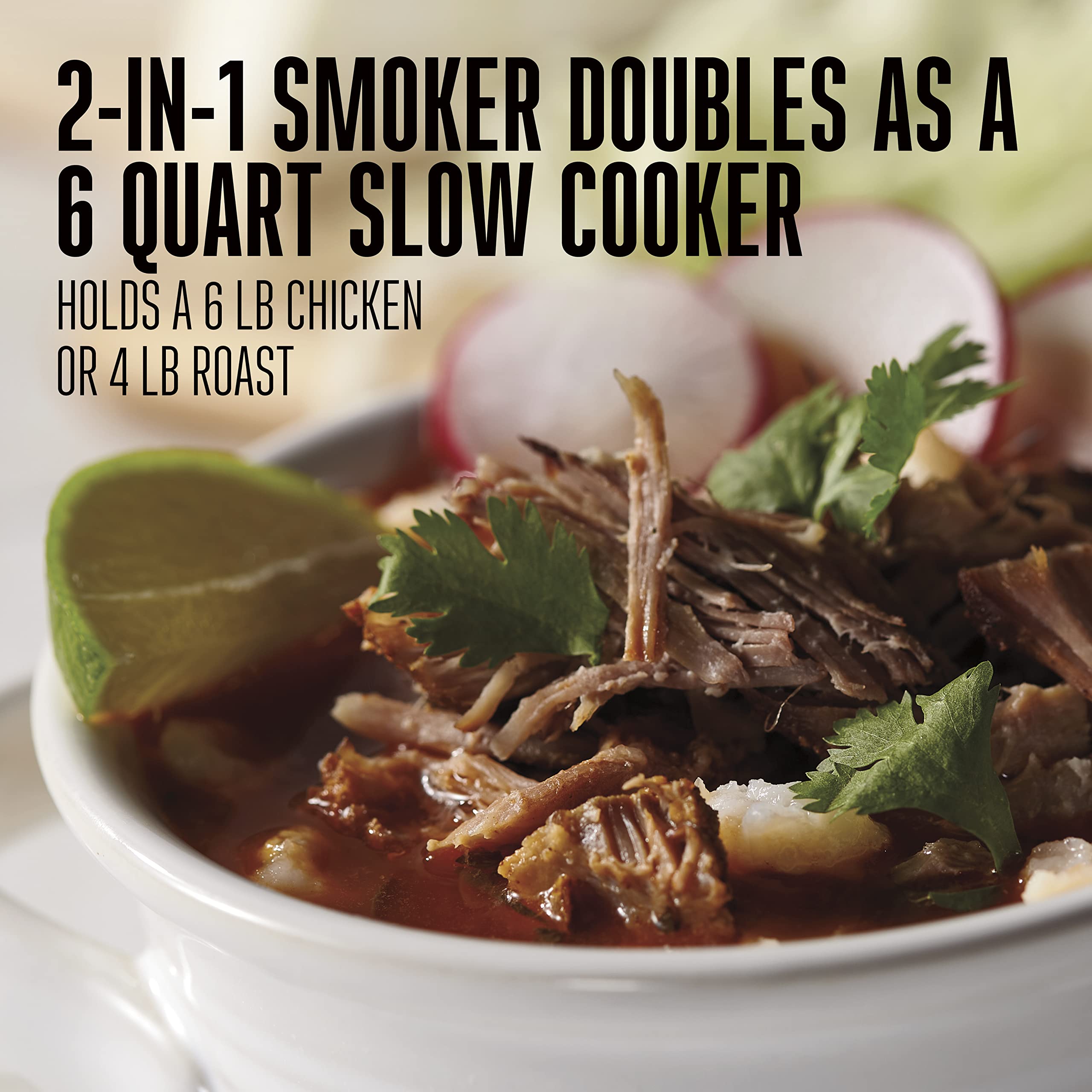 Weston Brands 2-in-1 Indoor Electric Smoker & Programmable Slow Cooker - 6 Quart Capacity with 3-Tier Smoking Rack for Meat, Cheese, Fish & More - Dishwasher Safe Crock & Temperature Probe - Perfect for Home Cooking, BBQ Parties & Meal Prep (Black, Model 03-2500-W)