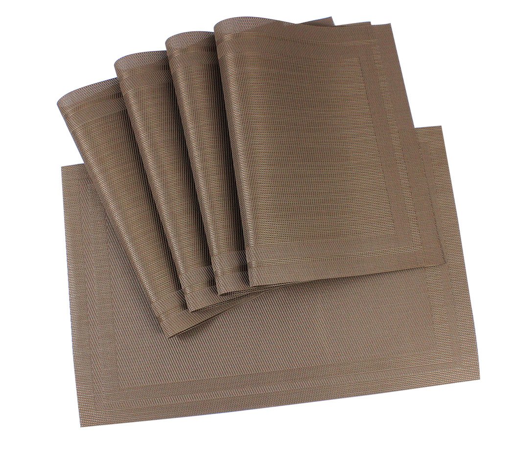 Heat Resistant & Stain Resistant PVC Placemats Set of 5 - Washable Vinyl Table Mats for Dining & Kitchen - Brown Woven Placemats (Style 2) - Perfect for Family Dinners, Parties & Daily Use