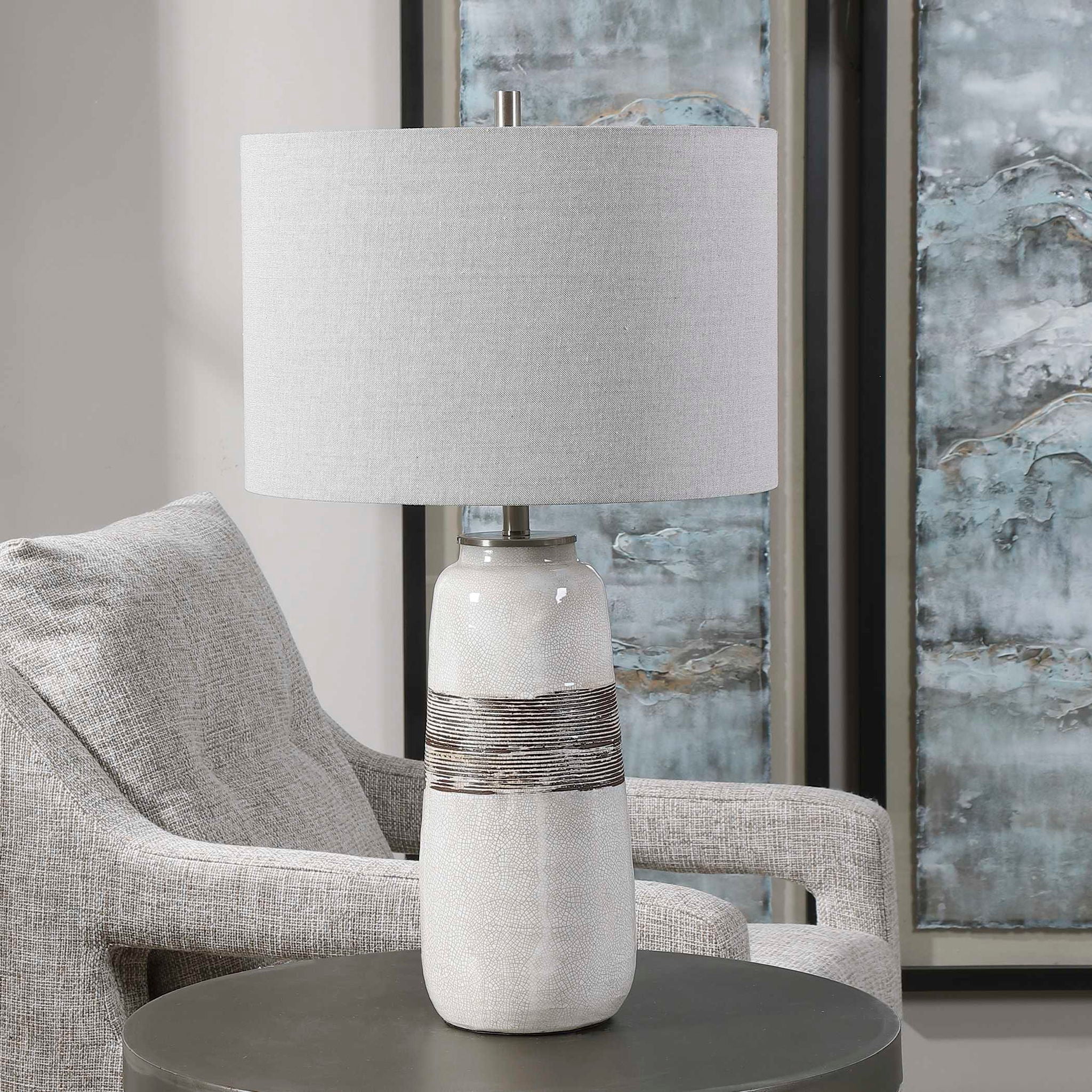 Comanche Crackle Table Lamp White - Modern Ceramic Bedside Lamp for Living Room, Bedroom, or Office Decor