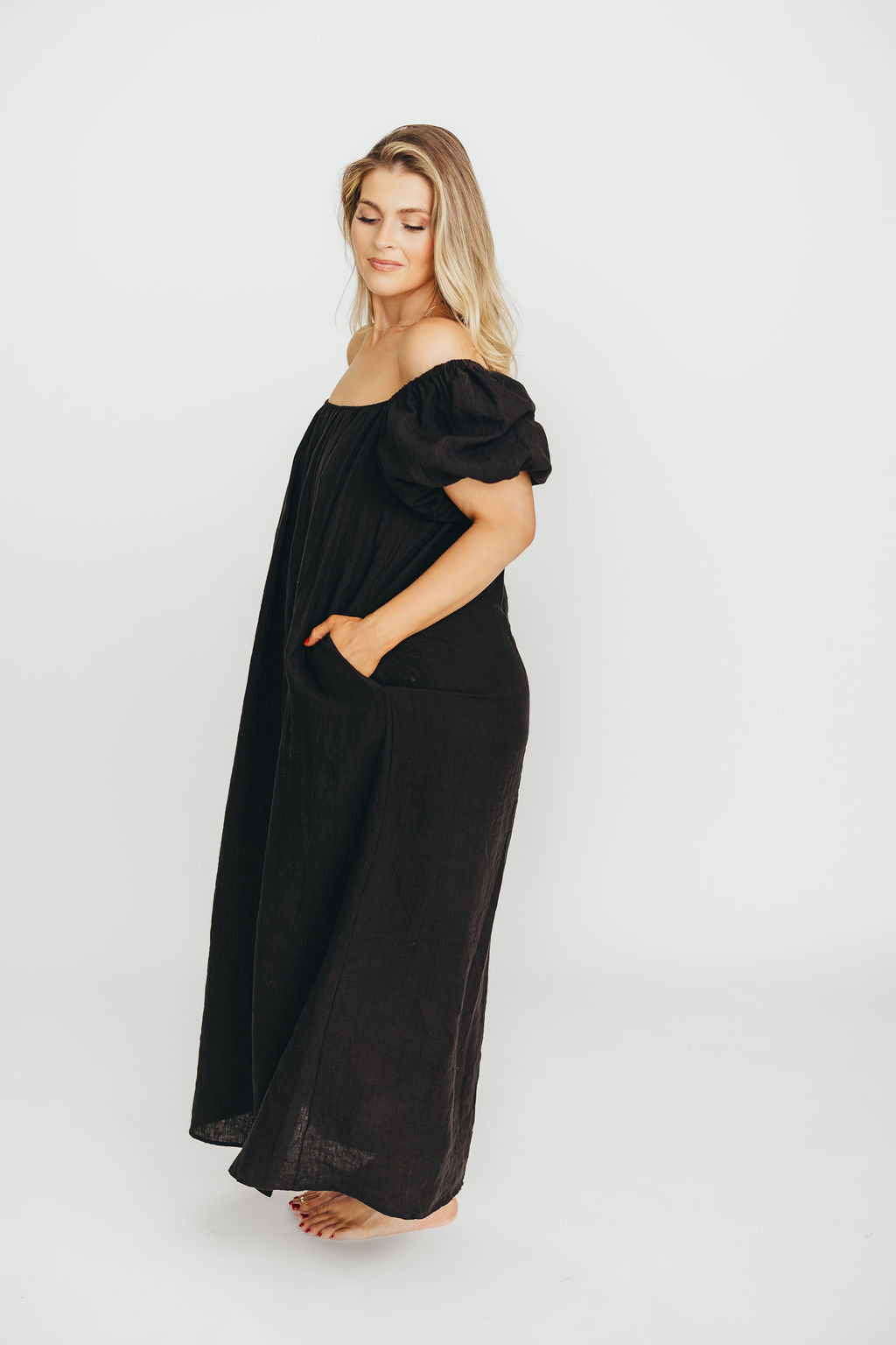 Genoa 100% Linen Maxi Dress in Black - Bump Friendly Maternity Dress for Women | Comfortable Summer Beach Dress for Pregnancy, Vacations & Special Occasions