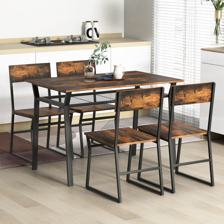 Costway 5-Piece Dining Room Set with Rectangular Table, Storage Rack & Metal Frame - Modern Kitchen Furniture for Small Spaces & Family Gatherings