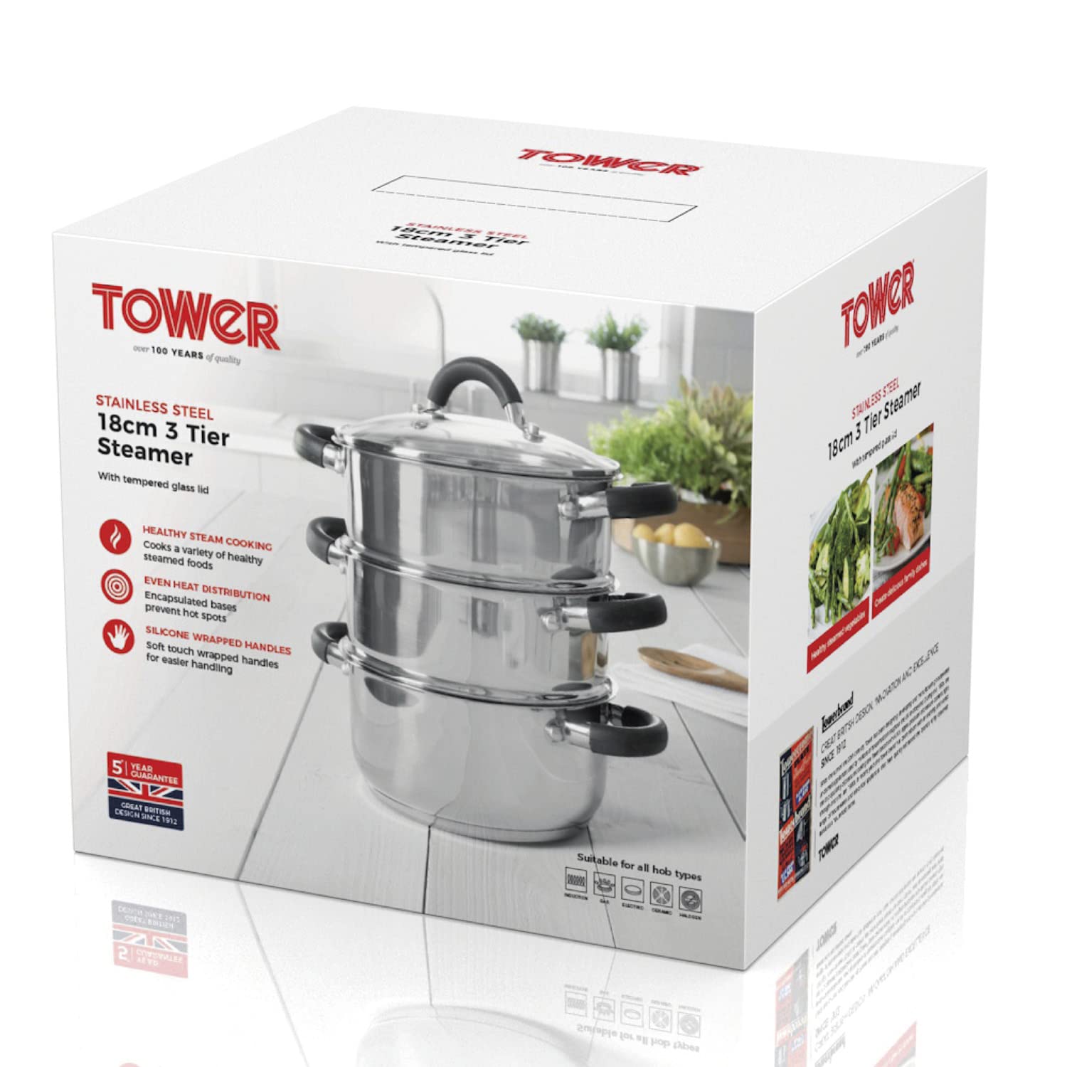 3-Tier Stainless Steel Steamer with Glass Lid & Mirror Finish - 18cm Essential Kitchen Tool for Healthy Cooking, Steaming Vegetables, Dumplings & Seafood