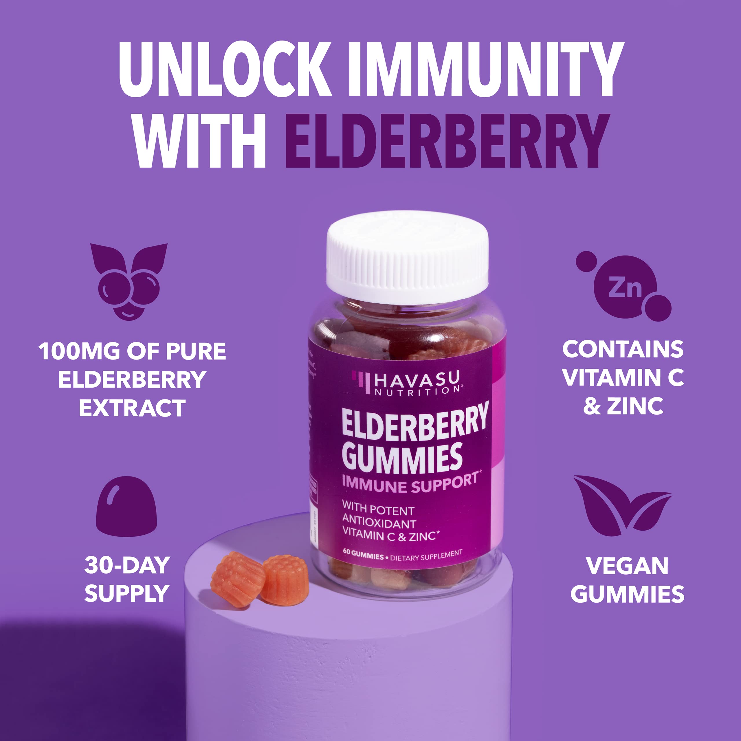 HAVASU NUTRITION Elderberry Gummies for Adults with Organic Apple Cider Vinegar - Berry & Apple Flavored Immune Support Supplement - Perfect for Daily Wellness & Travel