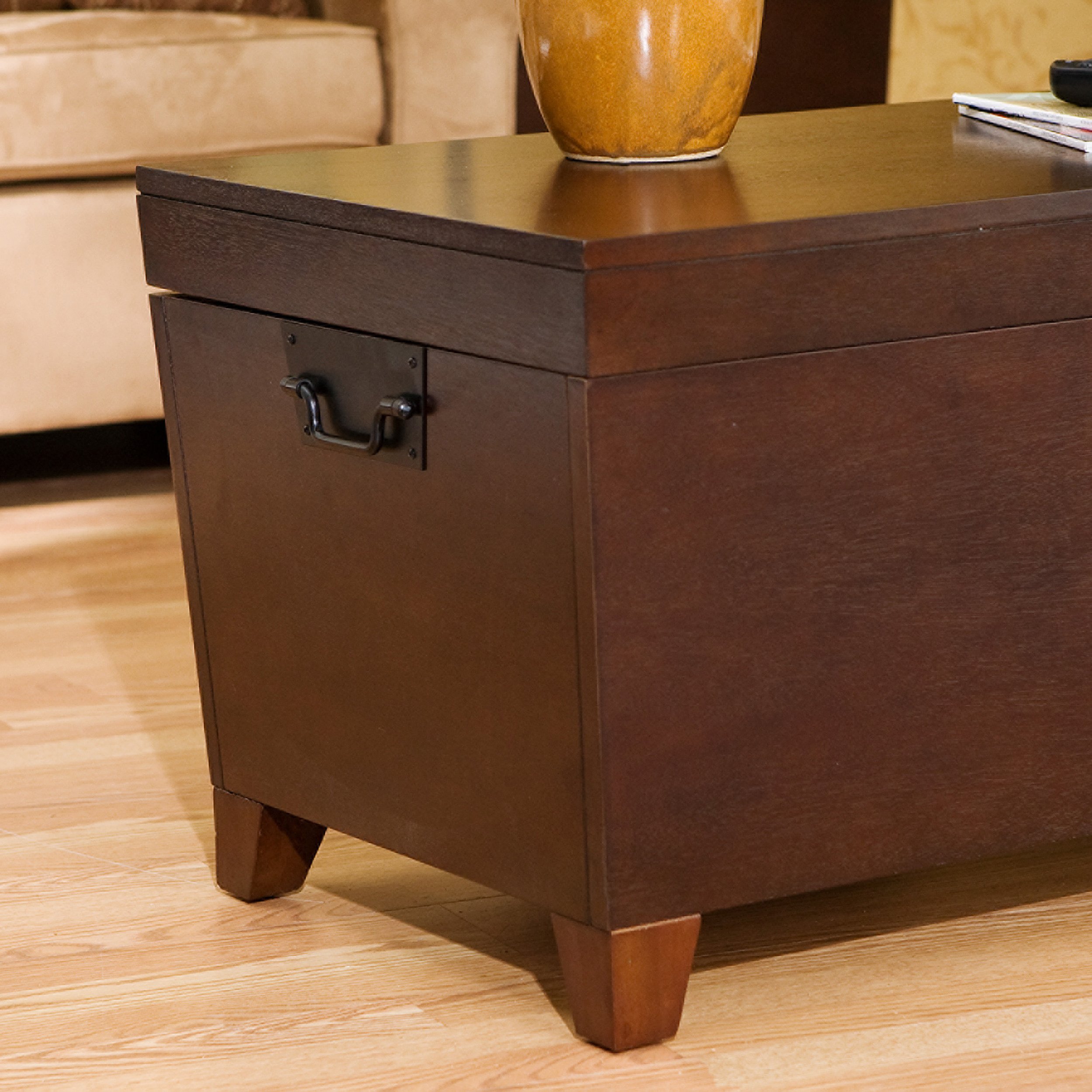 SEI Pyramid Storage Trunk Coffee Table - Espresso Brown Wooden Ottoman with Hidden Storage | Perfect for Living Room, Bedroom & Small Space Organization