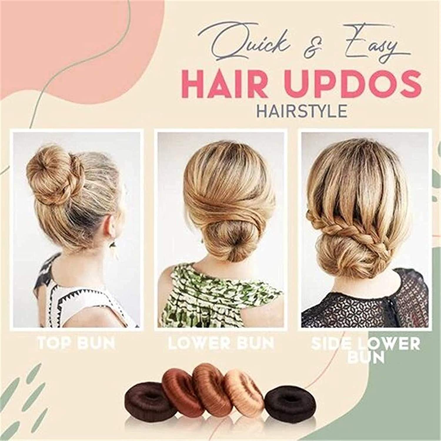 Nihexo 4-Piece Dark Brown Donut Hair Bun Maker Set for Women & Girls - Hair Bun Shaper, Donut Bun Maker, Hairpiece for Updos, Ponytails & Party Hairstyles