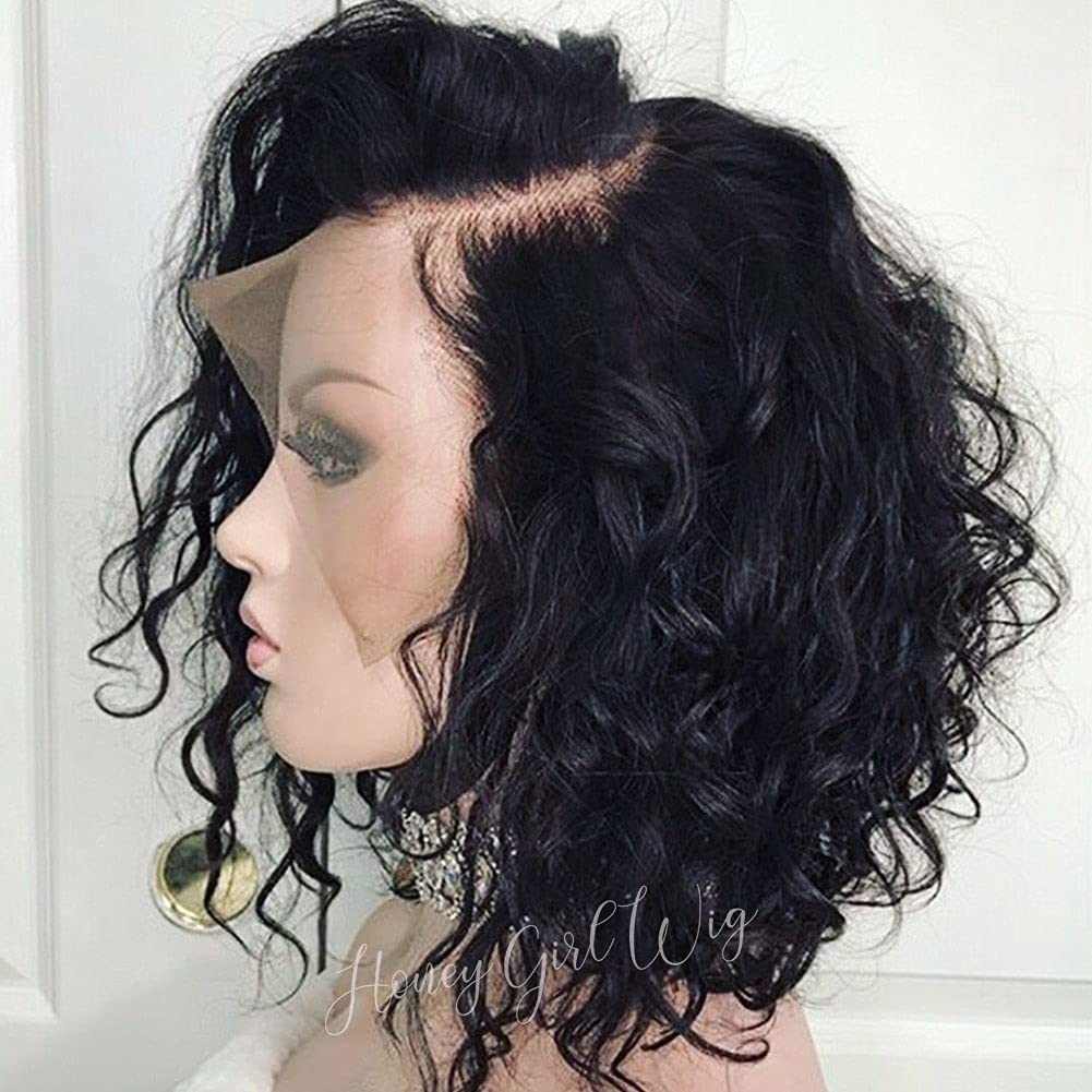 13x6 Glueless Lace Front Wig with Fake Scalp - 10A Brazilian Virgin Human Hair Bob Wig for Black Women | Pre-Plucked Curly Short Hair with Baby Hair | Perfect for Daily Wear, Cosplay & Protective Styling