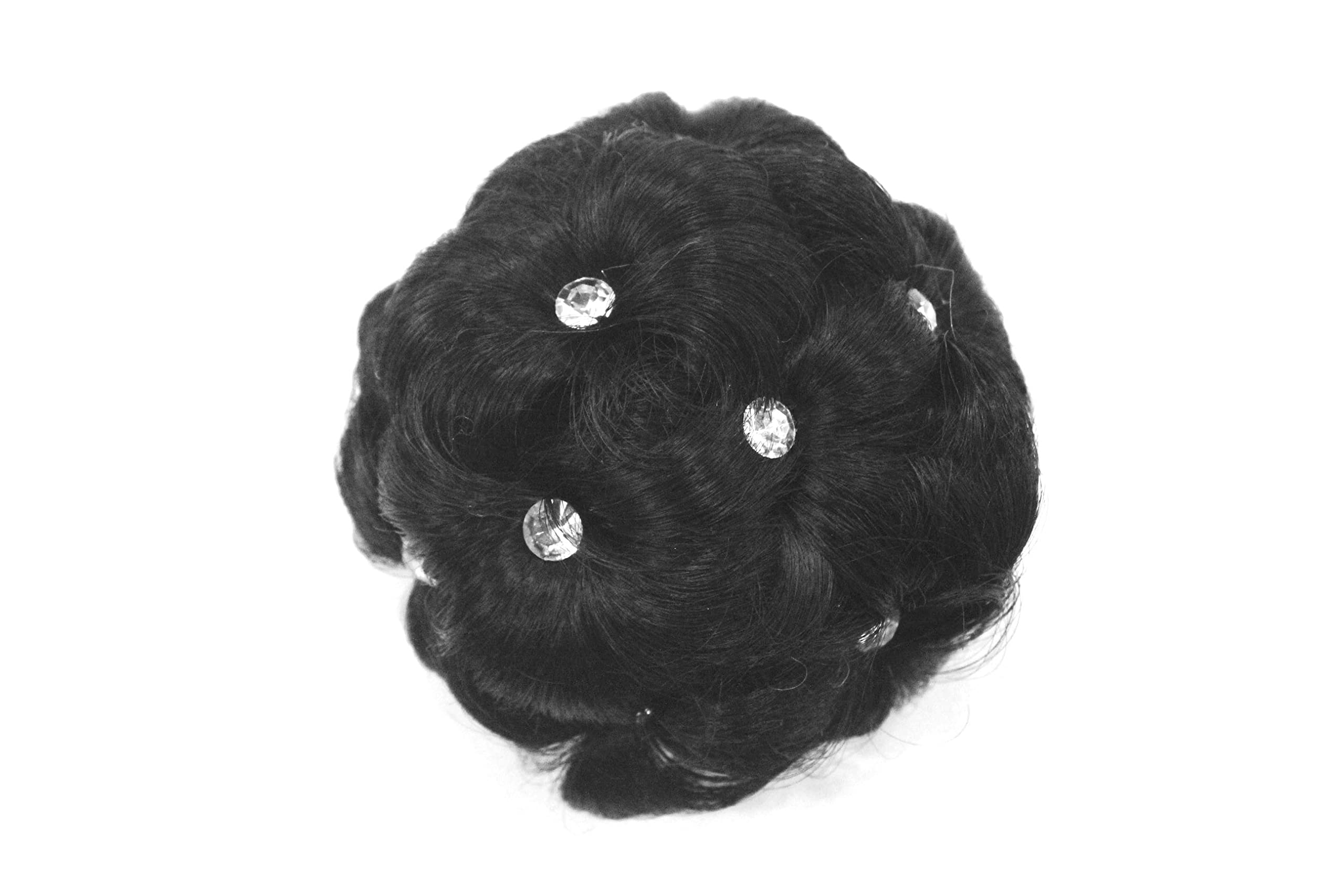 La Belleza Women's Hair Clutchers with Stones - Juda Bun Hair Extension - Artificial Synthetic Hair in Natural Black for Weddings, Parties & Special Occasions