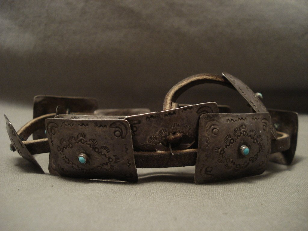 Vintage 1920s Navajo Native American Jewelry - Zuni Turquoise Snake Eyes Concho Belt for Western Fashion & Boho Style