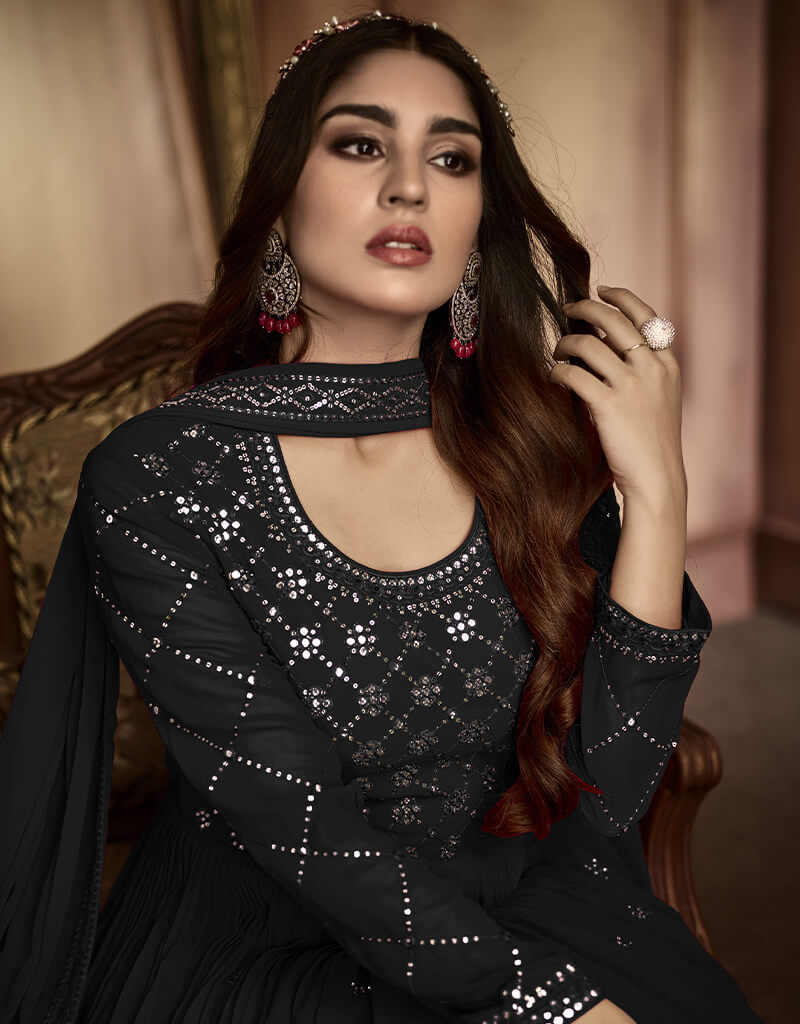 Elegant Black Georgette Anarkali Salwar Suit for Women - Traditional Indian Ethnic Dress for Weddings, Parties & Festive Occasions