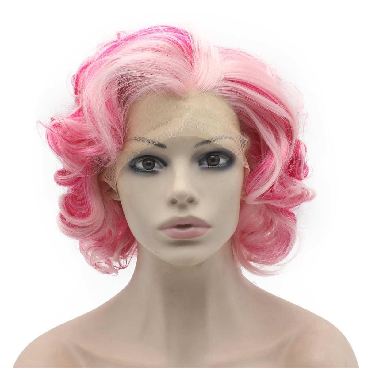 Mxangel Heat Resistant Synthetic Lace Front Wig - Short Curly Pink & Red Two Tone Hair for Women | Perfect for Cosplay, Halloween, Parties & Daily Fashion