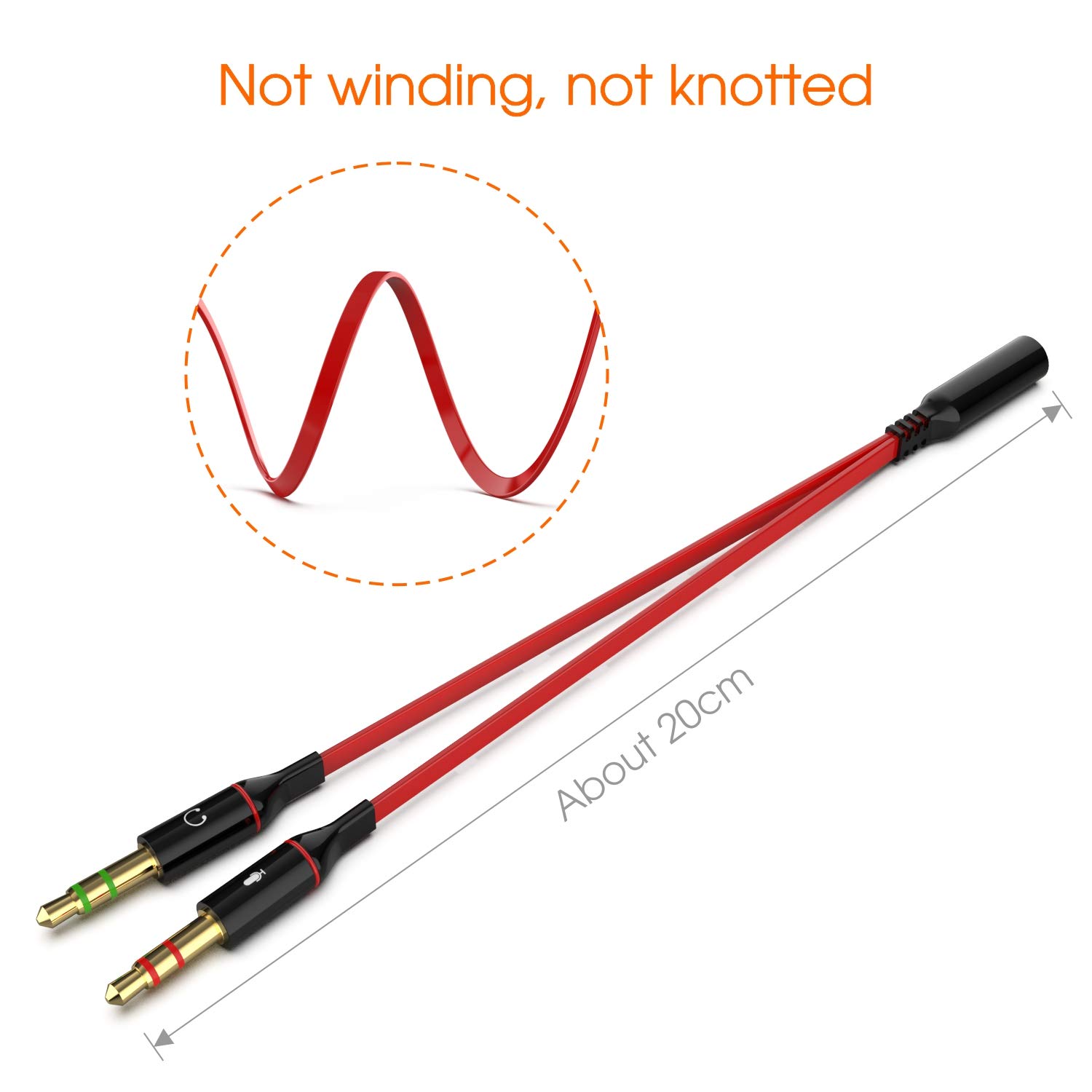 Maeline 3.5mm Headphone Splitter Adapter - Dual Male to Female Mic Audio Cable for PC, Gaming Headset, Laptop, Speaker - Perfect for Online Gaming, Conference Calls & Music Sharing (Red)