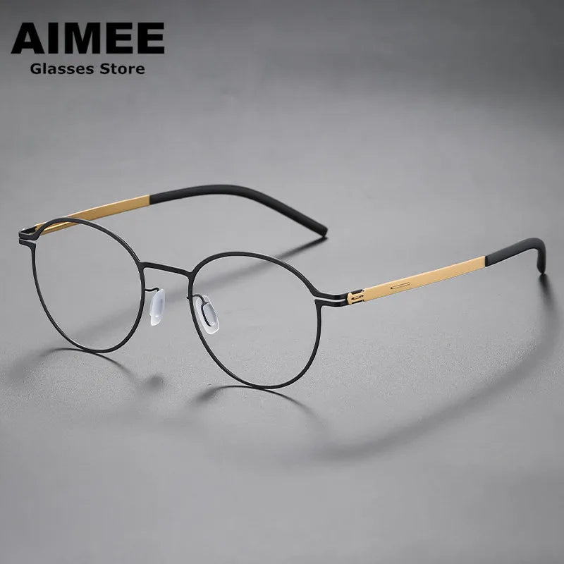 Aimee Unisex Full Rim Round Screwless Stainless Steel Eyeglasses Frame 20015 - Lightweight & Durable Eyewear for Work, Reading, and Everyday Fashion