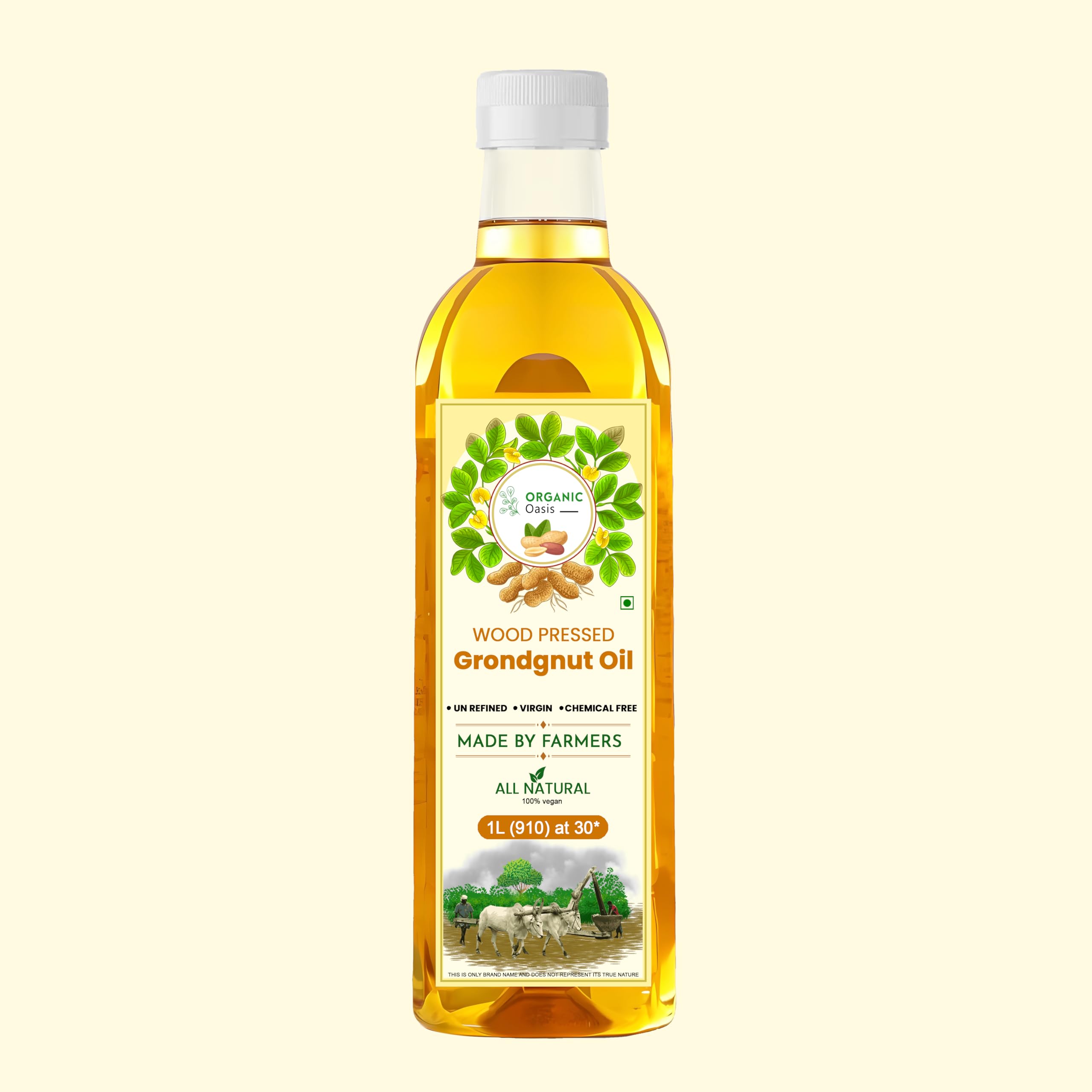 Organic Oasis Cold Pressed Peanut Oil - 100% Pure, Unrefined, Virgin Groundnut Oil | Kacchi Ghani Wood Pressed | 33oz Bottle | Perfect for Salad Dressings, Stir-Fries & Healthy Cooking