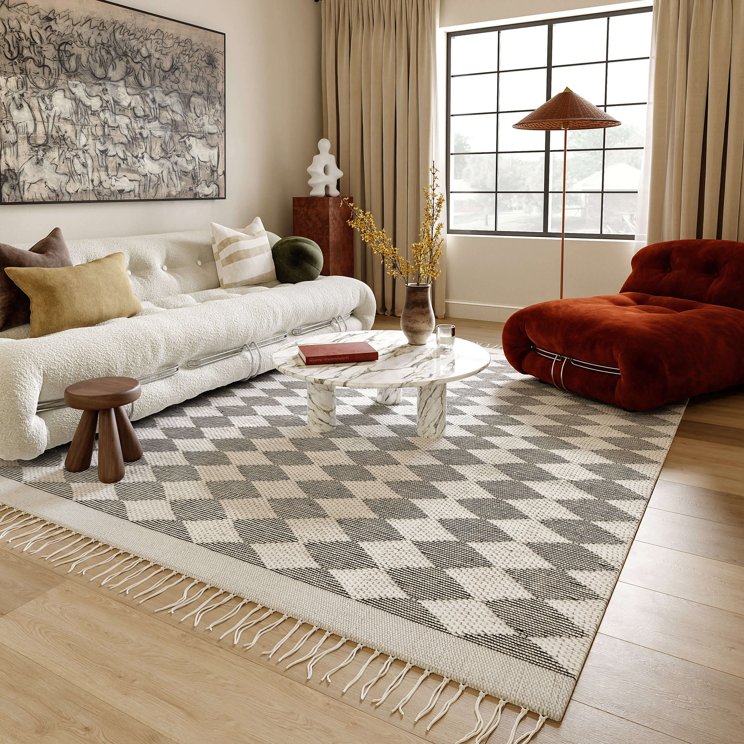 Fractal Diamond Wool Rug - Soft Grey Area Rug for Living Room, Bedroom & Office | Premium Handmade Home Decor