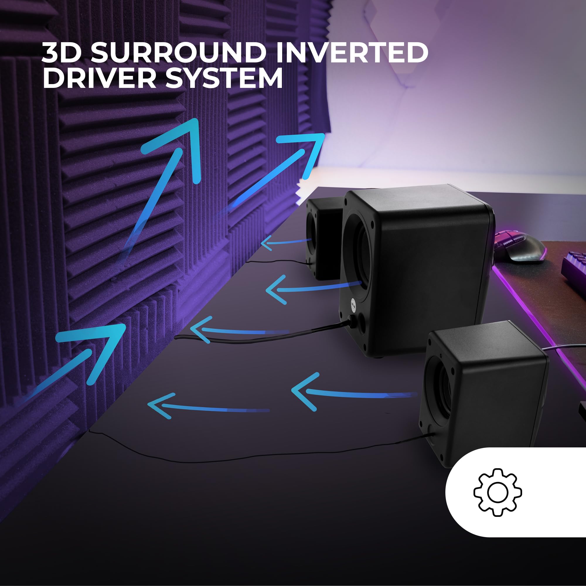 Mars Gaming MS-H21 RGB 2.1 Gaming Speaker System with Subwoofer - 35W Power, Inverted 3D Surround Sound, Compact Design with Dynamic RGB Lighting - USB Powered & 3.5mm Jack - White - Perfect for PC Gaming Setup, Home Theater, and Music Listening