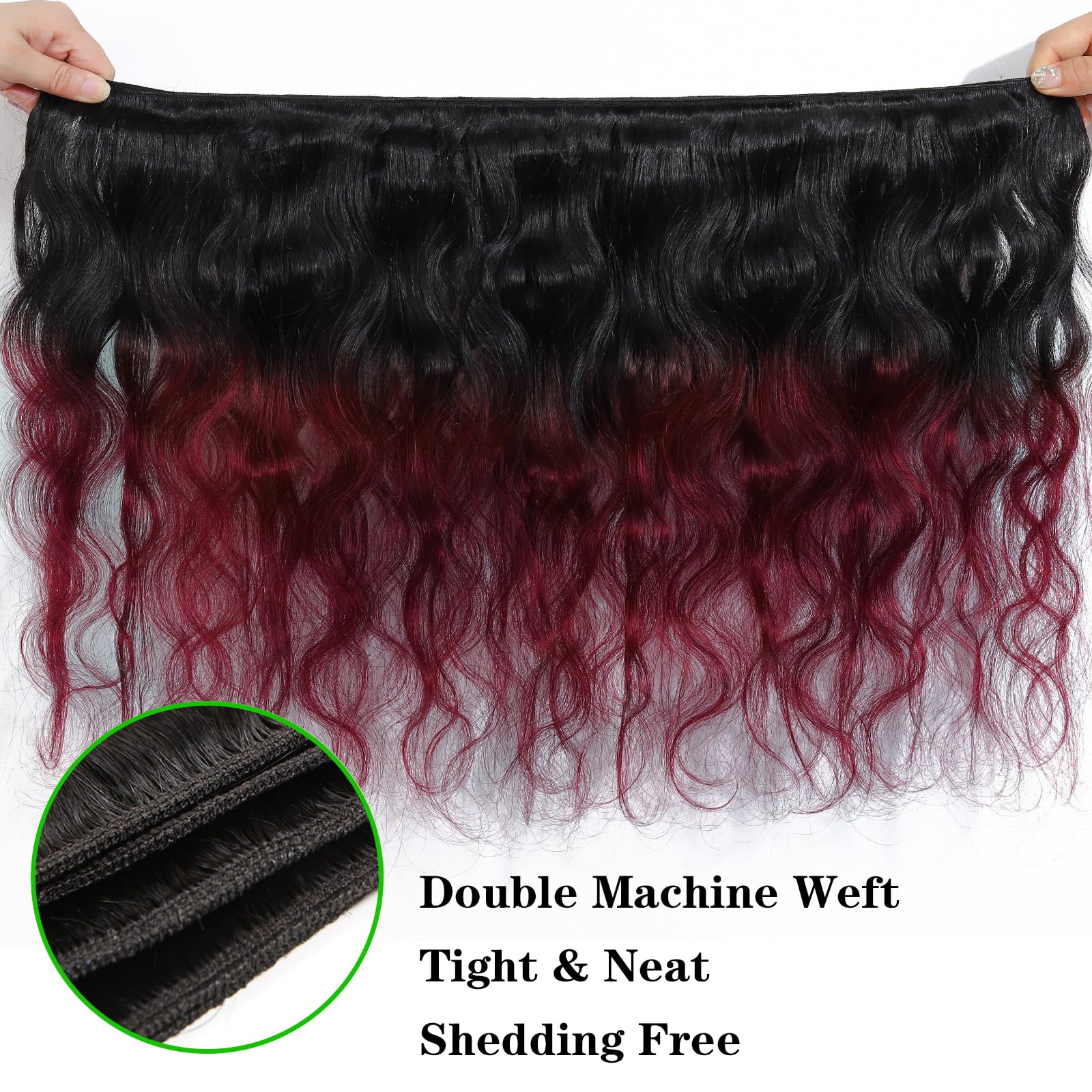 Kapelli 10A Ombre Brazilian Human Hair Bundles with Closure - 20 22 24+18 Inch Body Wave Weave in Black to Burgundy | Perfect for Protective Styles, Weaves & Natural Hair Extensions