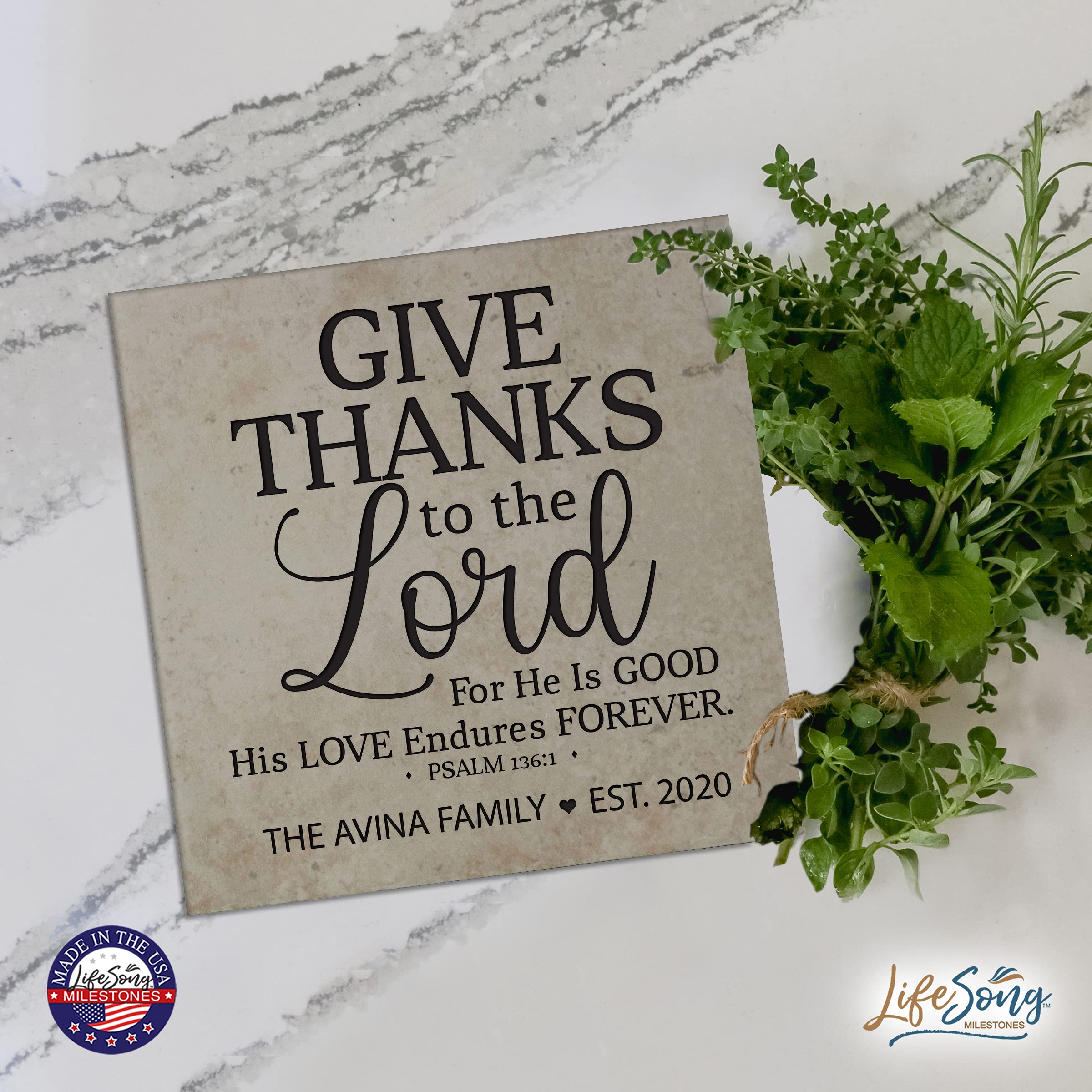 Personalized Ceramic Trivets - Heat Resistant 5.75x5.75 Inch Kitchen Decor for Table Insulation | Family Home Office & Living Room Accessories | Perfect for Thanksgiving, Dinner Parties & Holiday Decor (Give Thanks Design)