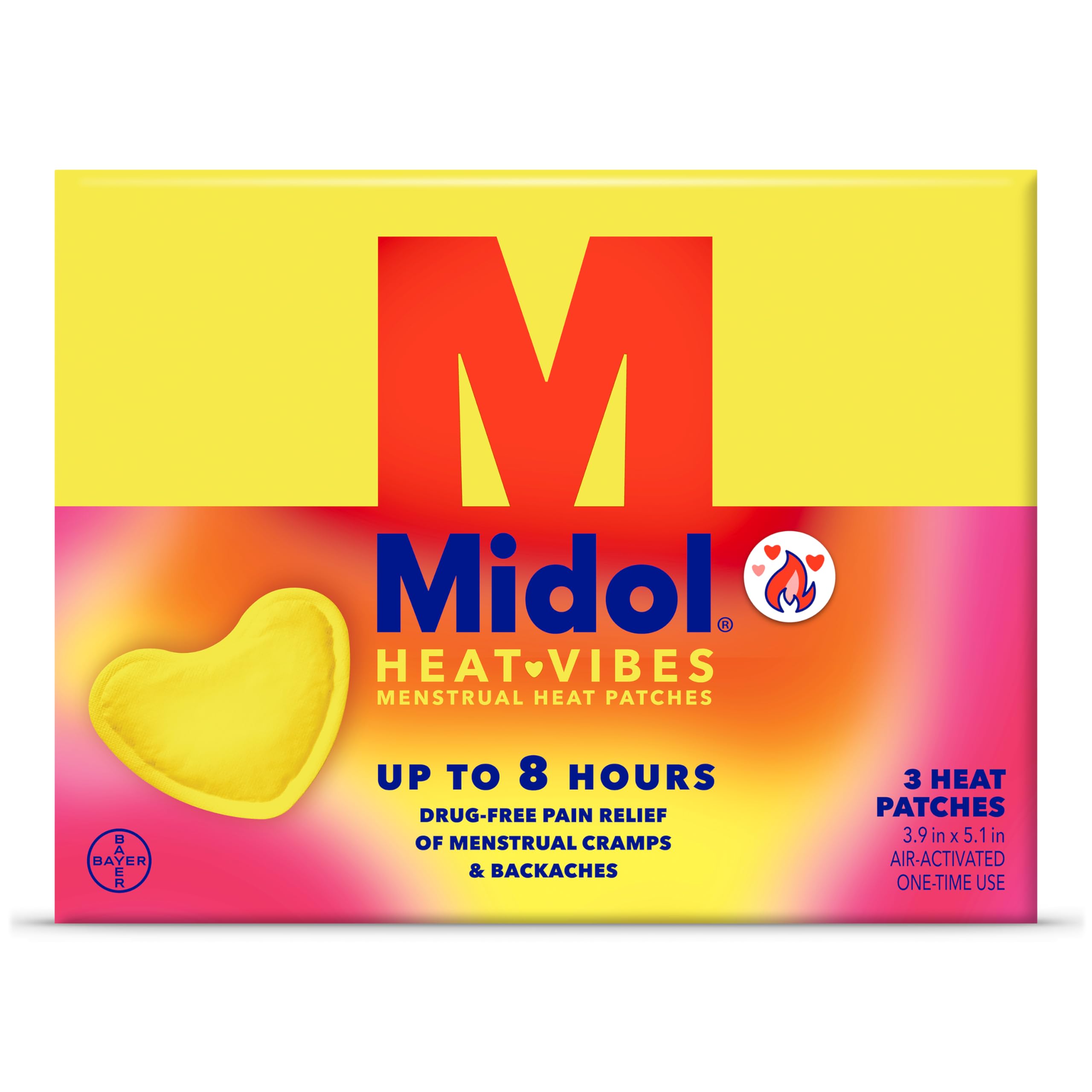 Midol Heat Vibes Menstrual Pain Relief Patches - 3 Pack for Period Cramps, Back Pain & PMS Relief | Soothing Heat Therapy for Women | Perfect for Work, School & Home Use