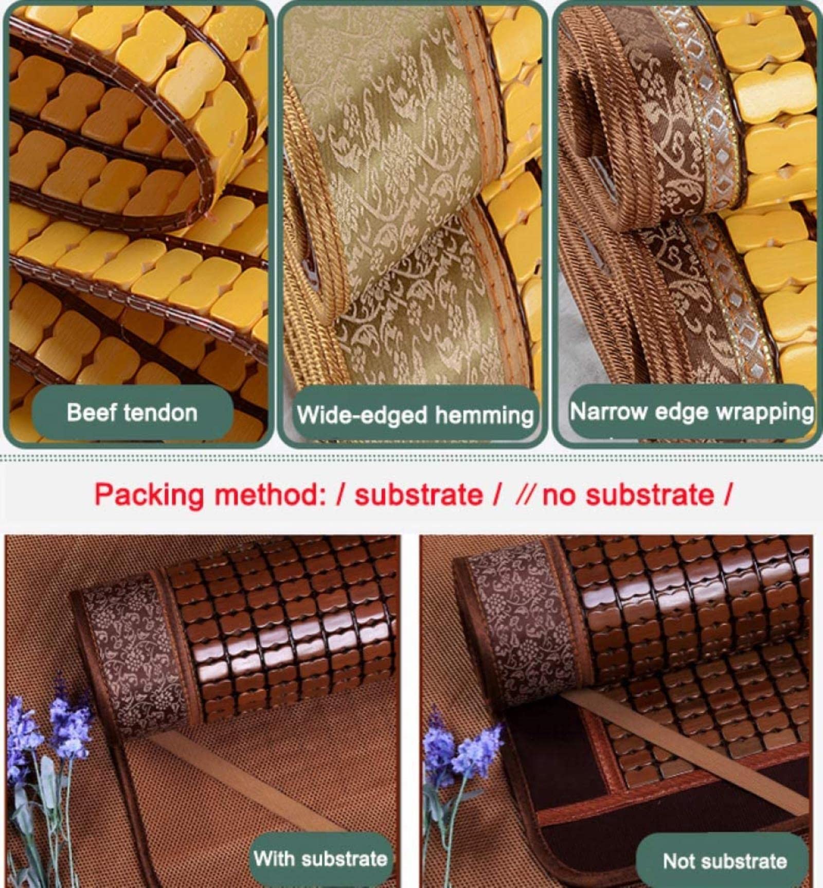 Cooling Bamboo Sleeping Pad for Summer - Foldable Double Mattress with Carbonized Mahjong Design, Smooth & Durable for Bedroom, Student Dorm, Camping & Travel