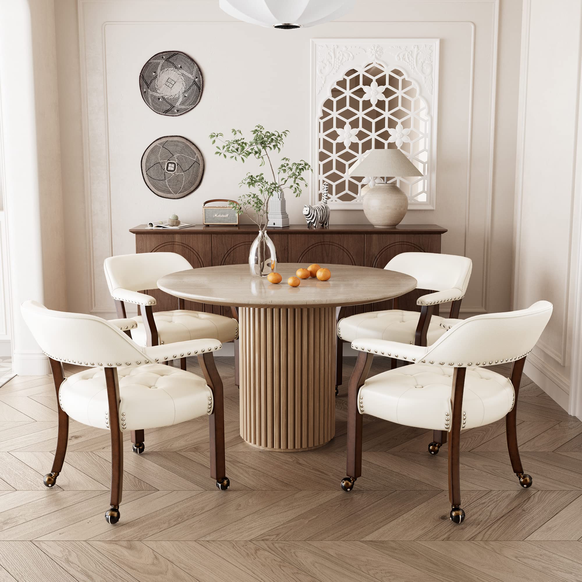 LEEMTORIG Large Rolling Dining Chairs with Casters & Arms - 26