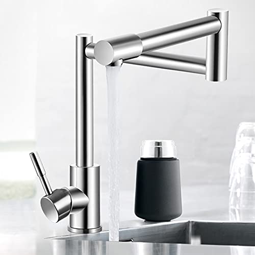 OMOONS Commercial Grade Lead-Free Folding Faucet Mixer - Single Handle Nickel Kitchen Sink Tap with 360° Swivel for Bar, Farmhouse & Restaurant Use | Durable Water-Saving Design for Busy Kitchens
