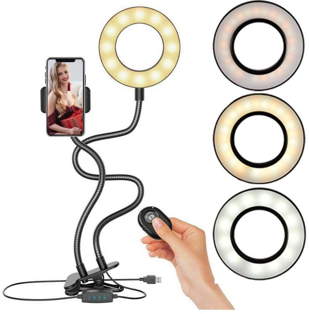 360° Rotating LED Ring Light with Stand - Selfie Spotlight & Desktop Fill Light for Smartphone, Perfect for Live Streaming, YouTube Videos & Makeup Lighting