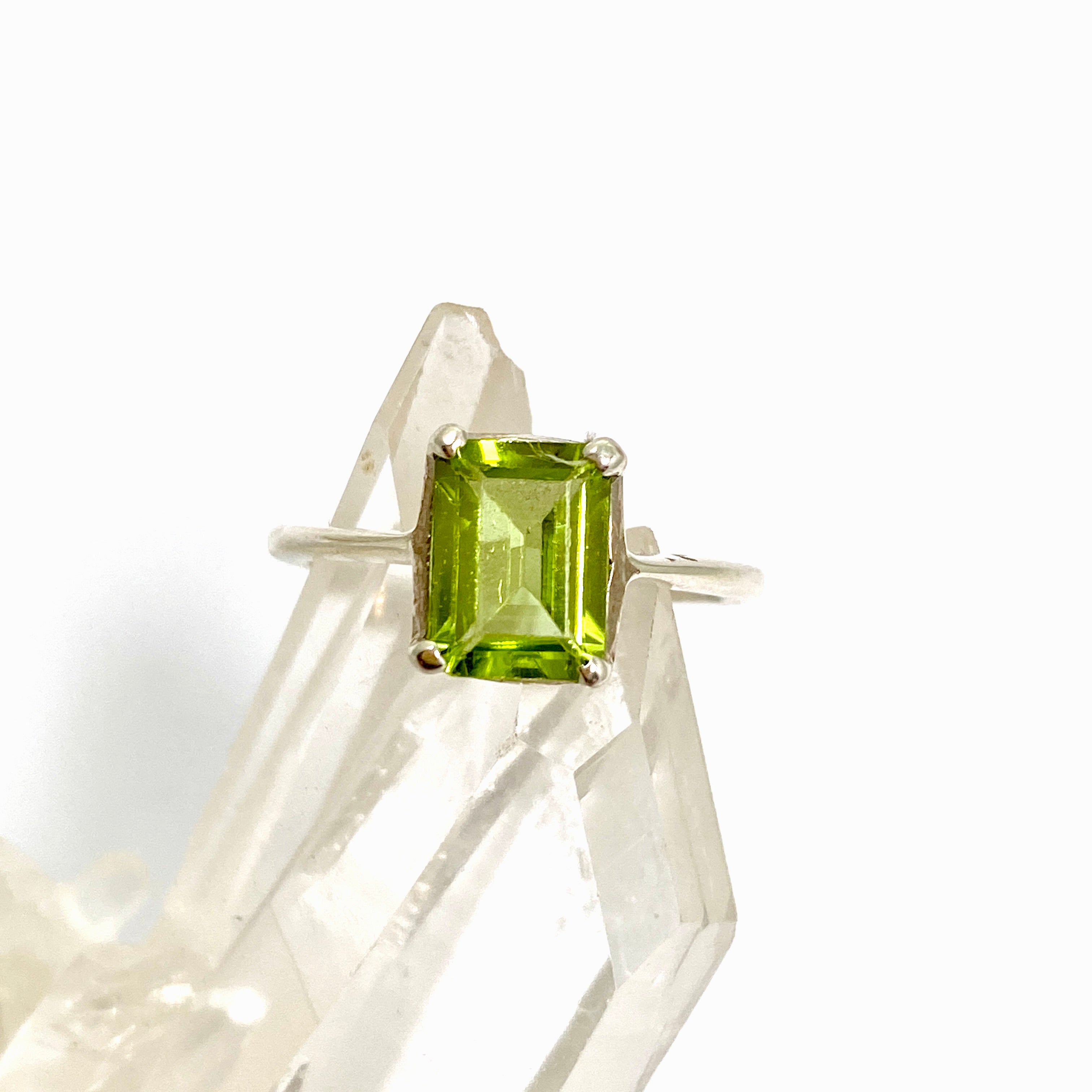 Peridot Rectangular Faceted Ring Size 6 - Dainty Green Gemstone Jewelry for Women - Perfect for Engagement, Wedding & Everyday Wear