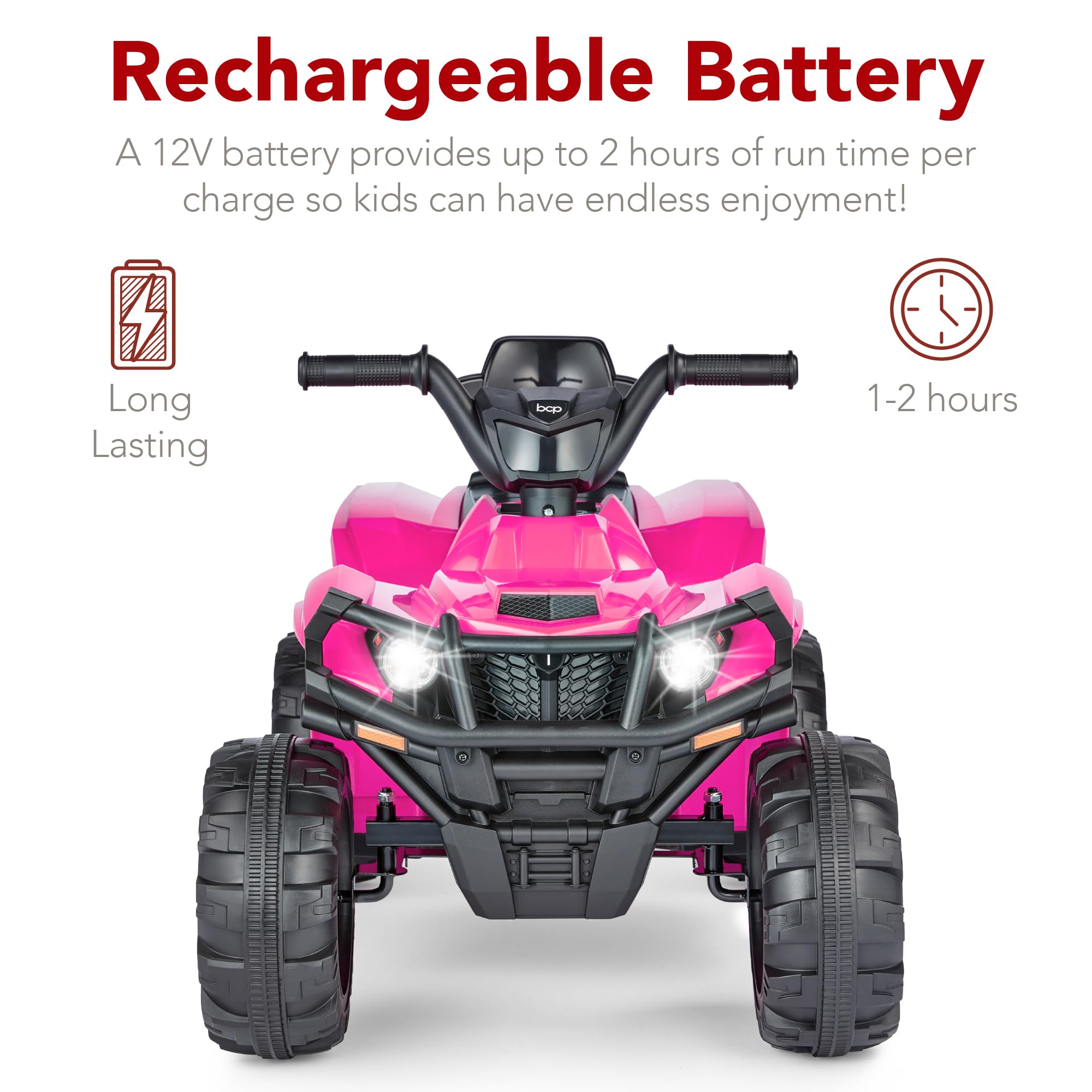 Best Choice Products 12V Kids Ride-On Electric ATV Quad Car Toy with Bluetooth Audio, 2.4mph Max Speed, Treaded Tires & LED Headlights - Hot Pink | Perfect for Outdoor Play, Birthday Gifts & Backyard Adventures for Boys & Girls Ages 3-8