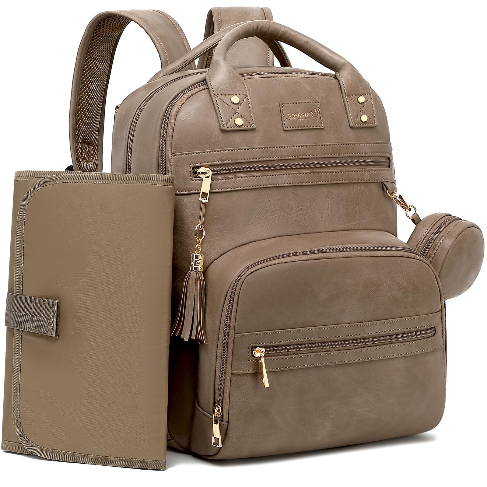 Premium Vegan Leather Diaper Bag Backpack - Waterproof Baby Changing Pad, 20 Pockets Organizer, Reinforced Zippers & Odor-Free, Fits 15.6