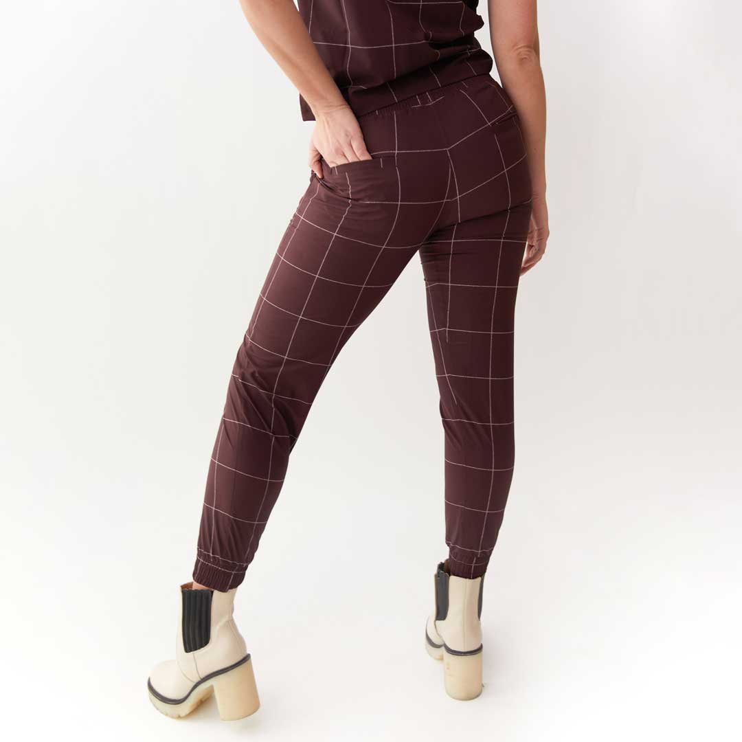Stylish Maroon Windowpane Joggers for Men & Women - Comfortable Travel & Lounge Pants for Casual Wear, Running Errands, and Relaxing at Home