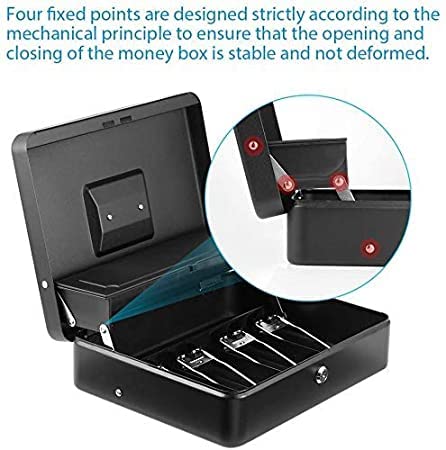 Bestow Heavy-Duty Steel Cash Box with 5-Compartment Money Tray & 4 Spring-Loaded Drawers - Secure Black Currency Box for Retail Stores, Restaurants, and Small Businesses
