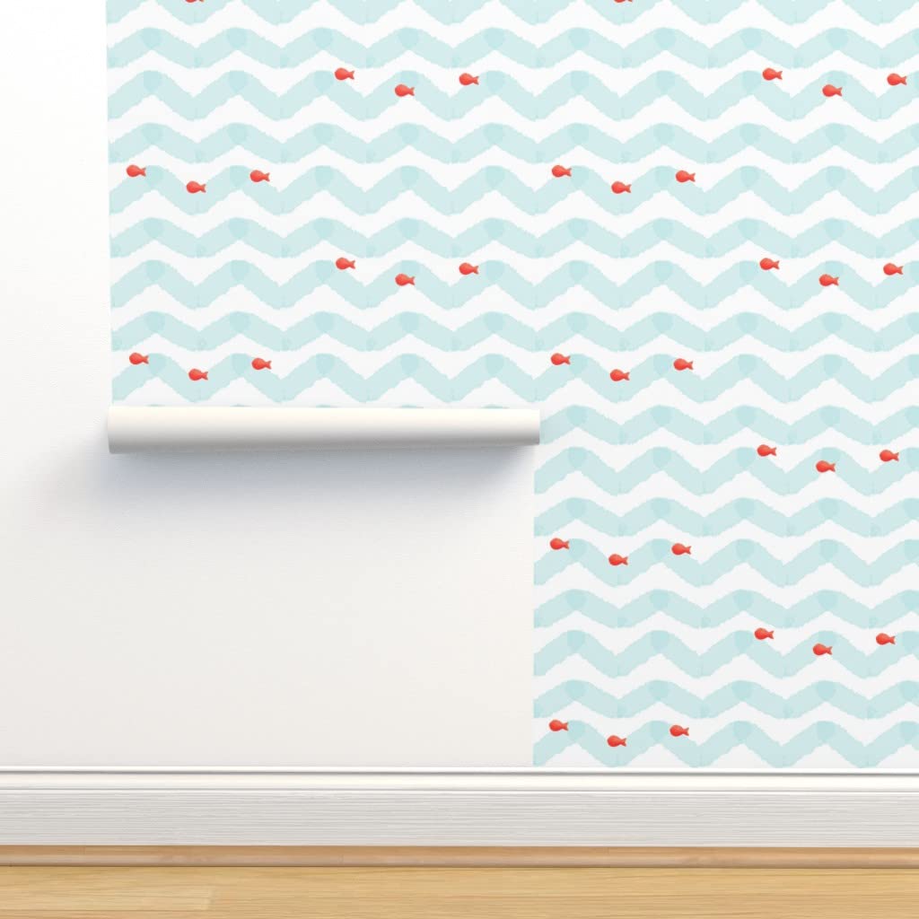 Peel & Stick Removable Wallpaper 9ft x 2ft - Coral Fish Chevron Wave Underwater Design | Self-Adhesive Wall Decal for Bedroom, Nursery, Bathroom & Office Decor