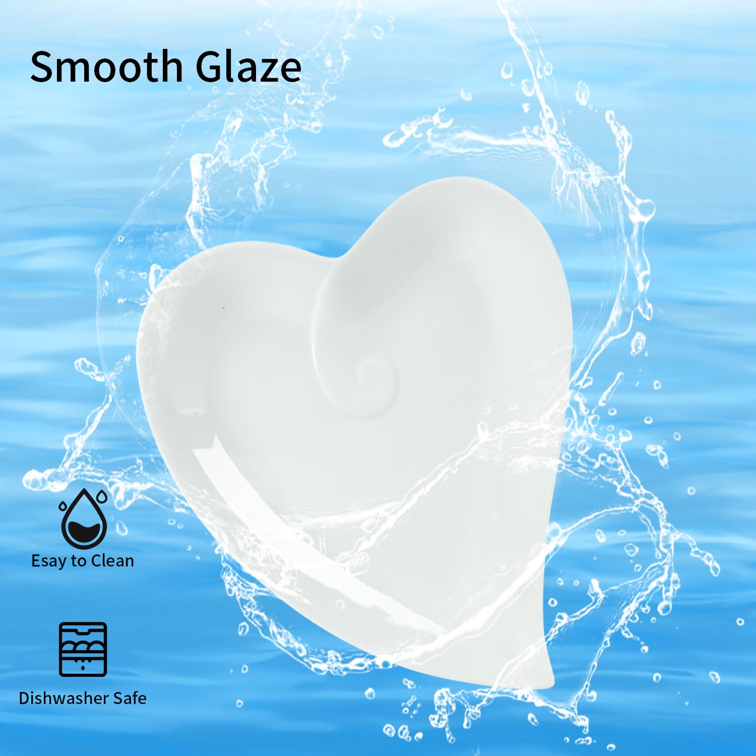 10-Piece 7-Inch White Porcelain Heart-Shaped Appetizer Plates Set - Microwave & Dishwasher Safe Small Dessert Plates for Cake, Ice Cream, Waffles - Perfect for Valentine's Day, Bridal Showers & Romantic Dinners