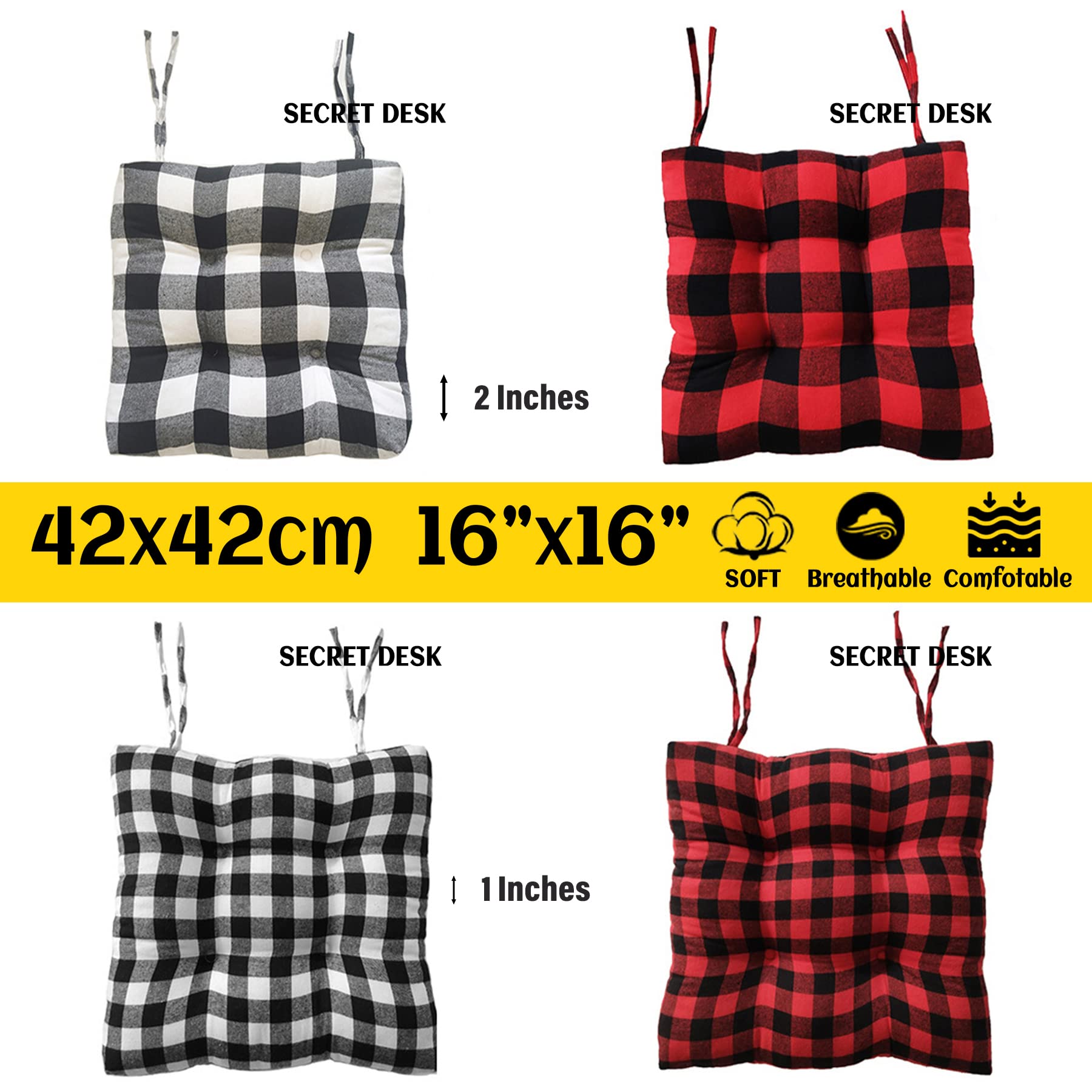 4 Pack Buffalo Plaid Dining Chair Cushions - 3