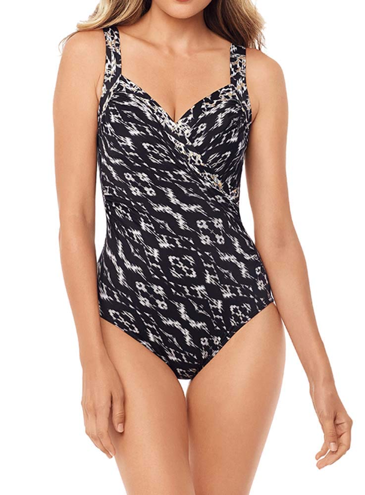 Miraclesuit Women's One Piece Swimsuit with Underwire - D-Cup Support, Sweetheart Neckline & Labyrinth Print for Beach, Pool & Vacation Wear