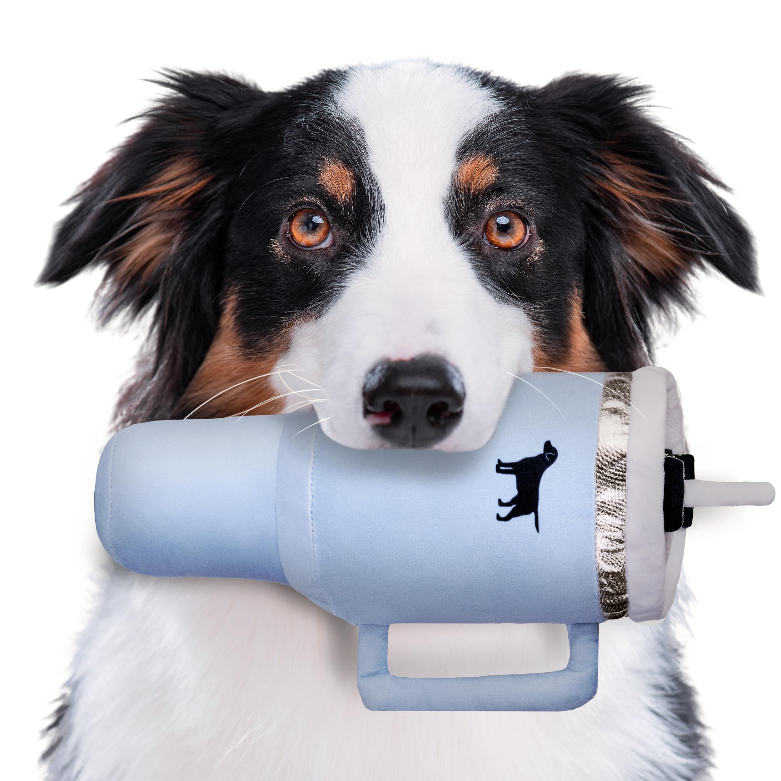 **Squeaky Pup Cup Tumbler Plush Dog Toy – Cute & Funny Chew Toy for Small & Medium Dogs – Perfect Gift for Pet Lovers (Chambray Blue) – Great for Playtime, Training & Gifting**