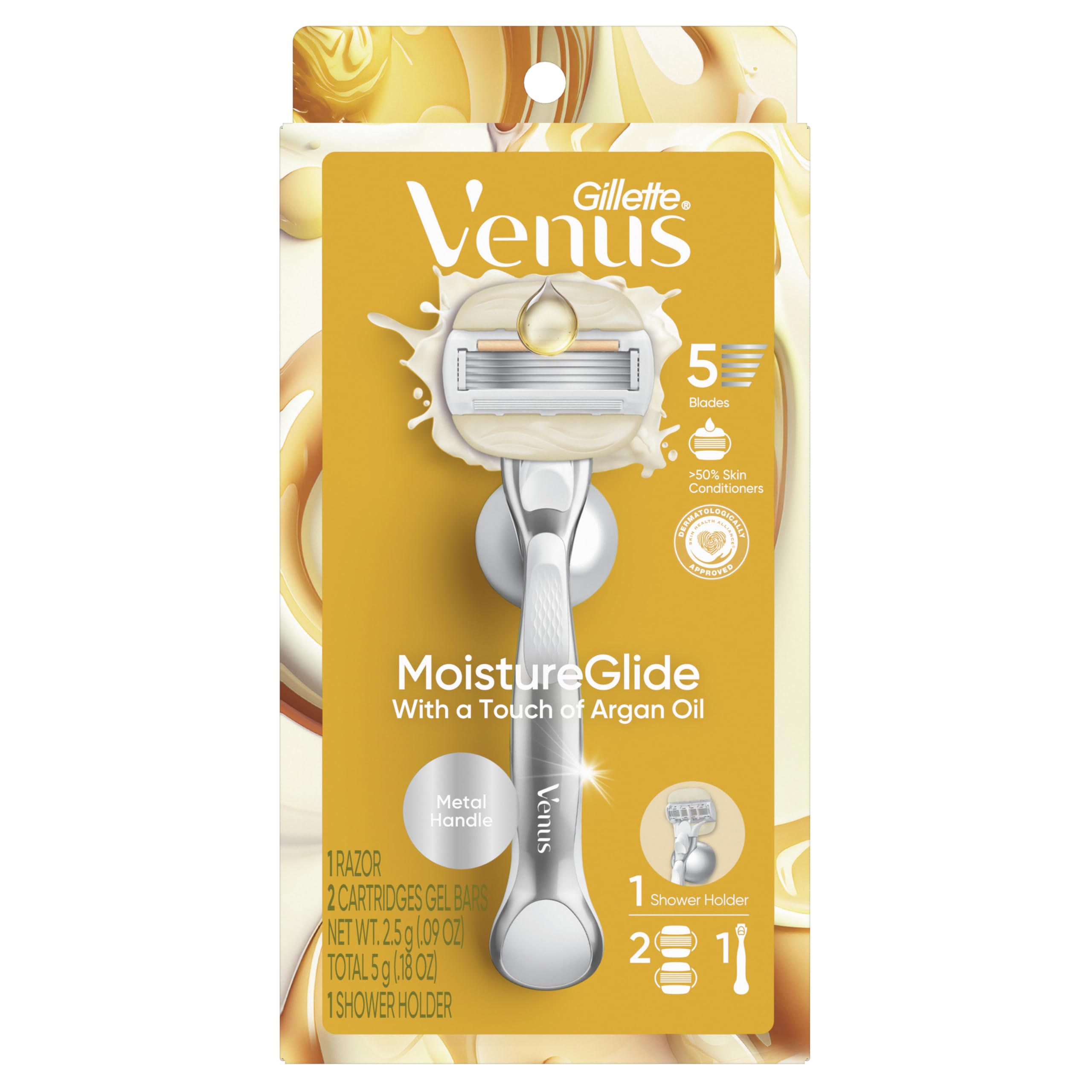 Venus Moistureglide Women's Razor - Reusable Handle with 2 Razor Blade Refills & Shower Holder - Smooth Shaving for Legs, Underarms & Bikini Line - Perfect for Shower, Travel & Everyday Use