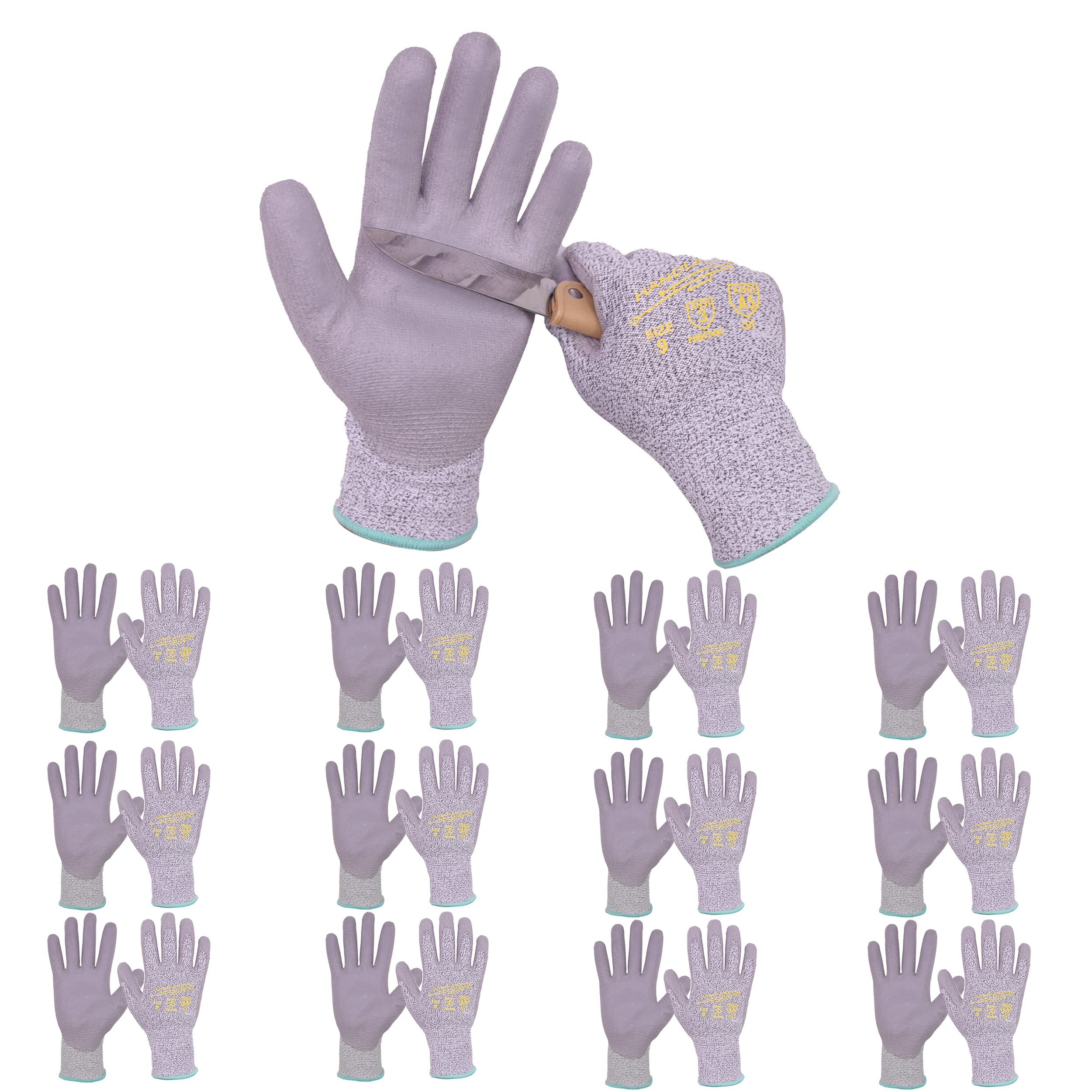 HLDD HANDLANDY 3 Pairs Cut Resistant Work Gloves for Men & Women - PU Coated Durable Gardening, Construction & Utility Gloves - Perfect for Landscaping, Woodworking & DIY Projects