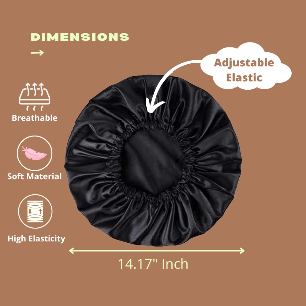 GO WELL Satin Silk Bonnet for Hair with 3 Satin Scrunchies - Adjustable Reversible Silk Hair Cap for Sleeping & Hair Protection - Perfect for Curly, Natural, Braided Hair - Nighttime Hair Care & Travel Essential