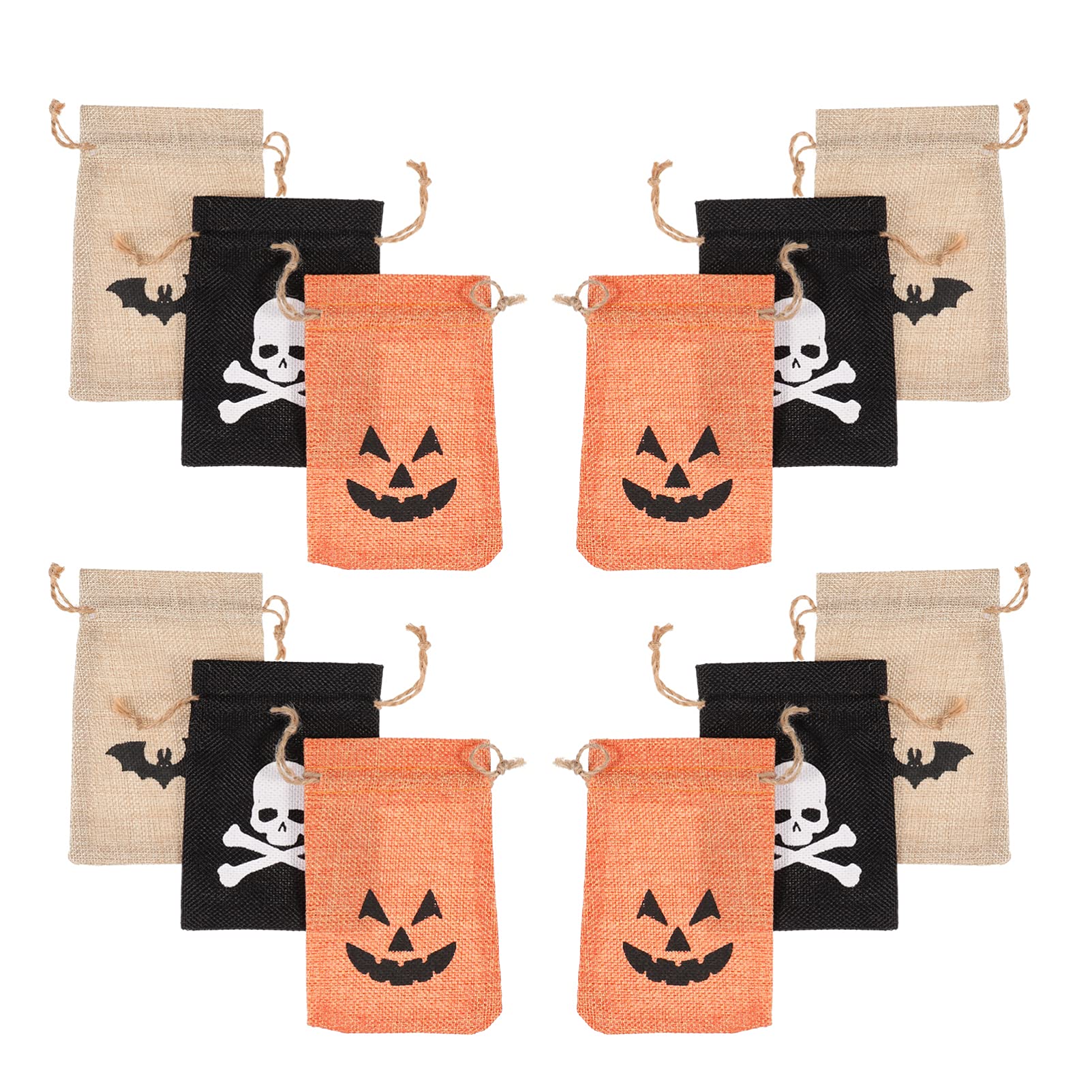Amosfun 24Pcs Halloween Burlap Candy Bags - Eco-Friendly Jute Drawstring Treat Bags for Trick or Treat, Halloween Party Favors & Classroom Treats | Perfect for Candy, Small Gifts & Party Decorations