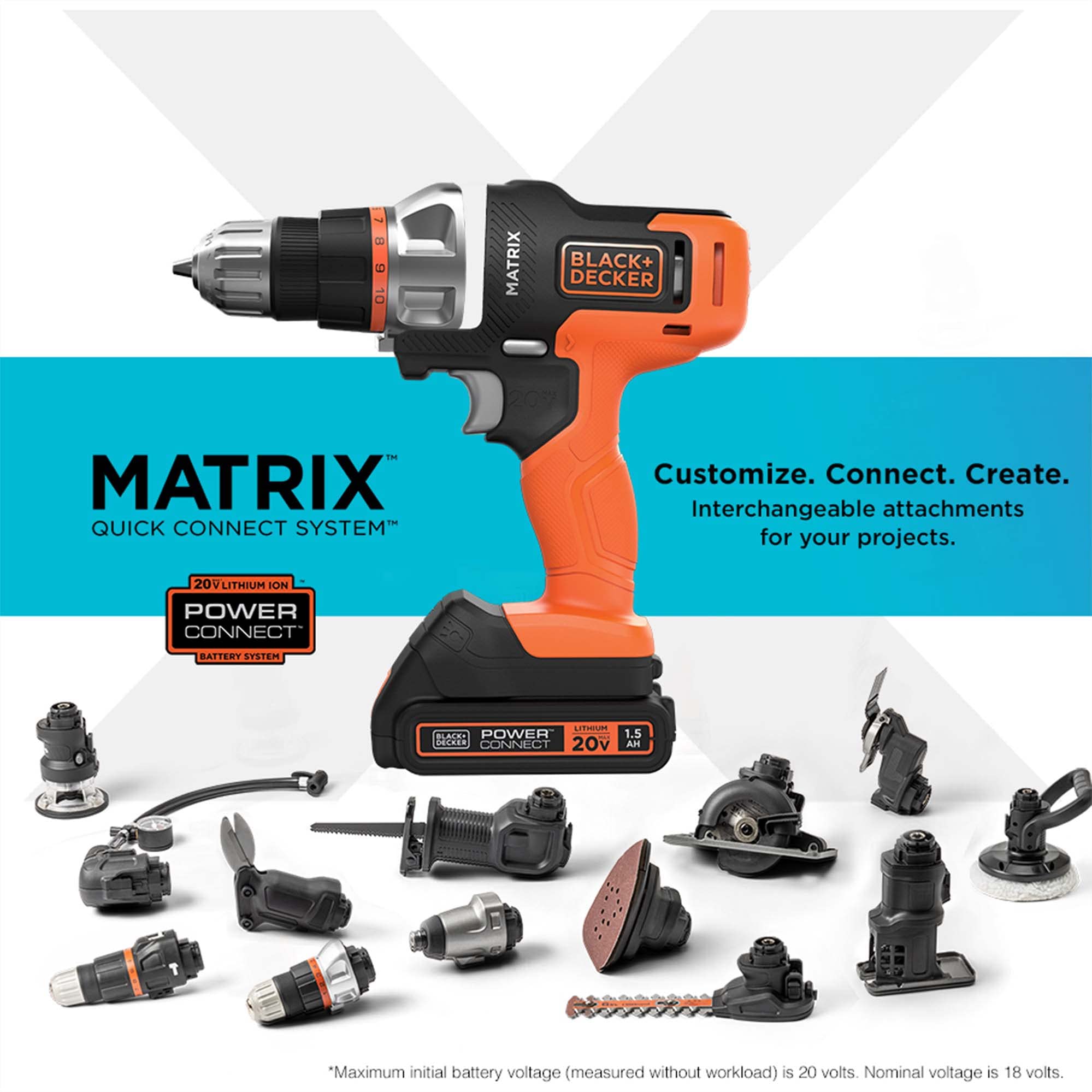 BLACK+DECKER MATRIX 20V MAX Cordless Power Tool Kit with Drill, 8 Attachments & Storage Case (BDCDMT1208KITC1) - Perfect for DIY Home Improvement, Woodworking, and Professional Construction Projects