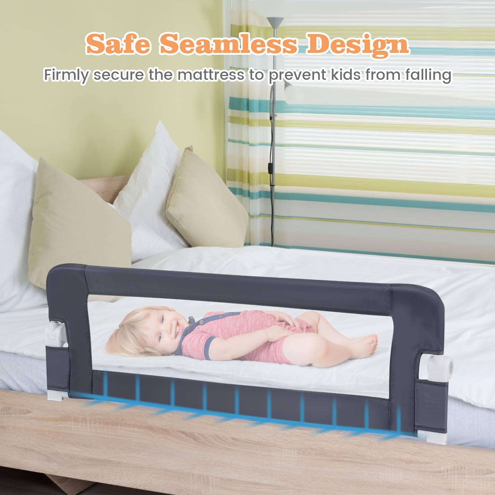 HONEY JOY Extra Long Foldable Portable Swing Down Safety Bed Rail for Toddlers - 2 Pack (47 Inch, Gray) | Fits Crib, King, Queen, Full, Twin & Bunk Beds | Perfect for Travel, Home & Child Safety