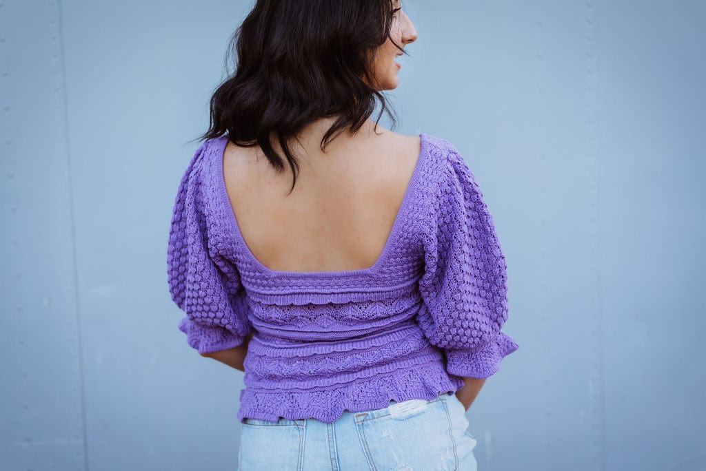Elegant Purple Crochet Puff Sleeve Blouse for Women - Boho Chic Summer Tops - Perfect for Beach, Date Night & Casual Outings