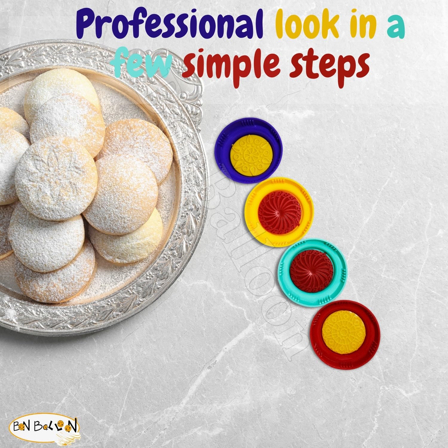 4-Piece Plastic Maamoul Cookie Mold Set - 3.2