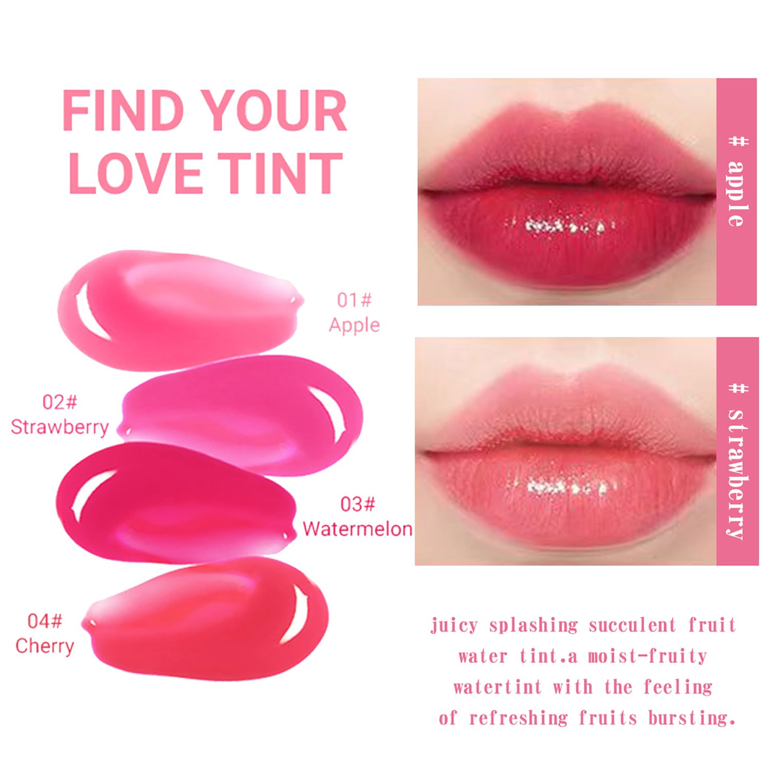 4PCS Korean Lip Tint Stain Set - Mini Liquid Water Tint, Moisturizing Lip Gloss, Long Lasting Waterproof Lip & Cheek Tint for Natural Look | Perfect for Daily Makeup, Party & Date Night