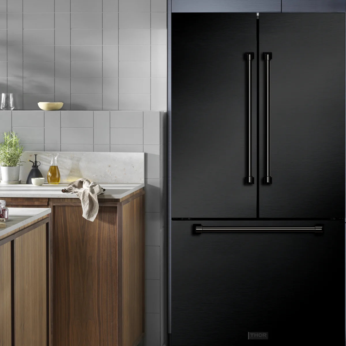 Gordon Ramsay by THOR Kitchen 36 Inch Matte Black Refrigerator RF3621CTD00 - Premium Stainless Steel French Door Fridge for Modern Kitchens & Home Chefs